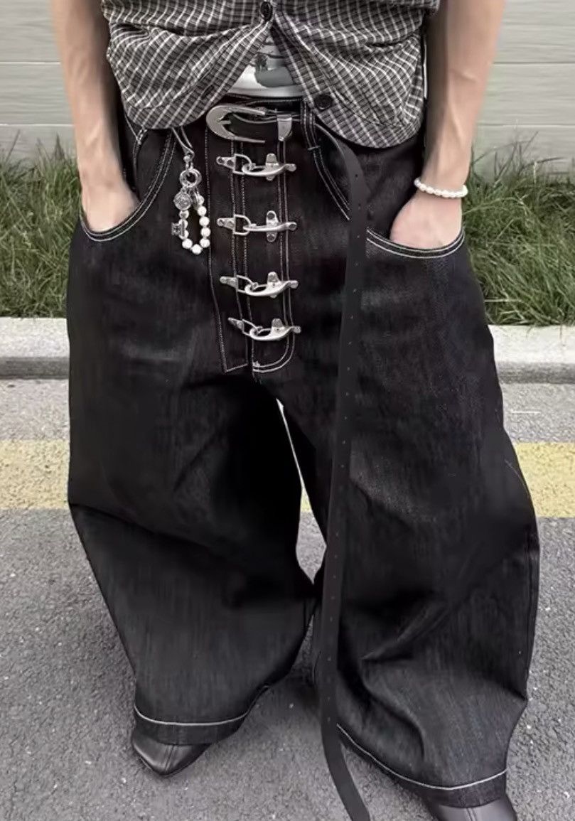 Japanese Brand Black Gothic Y2k Oversize Denim Pant Size US 30 / EU 46 - 4 Thumbnail