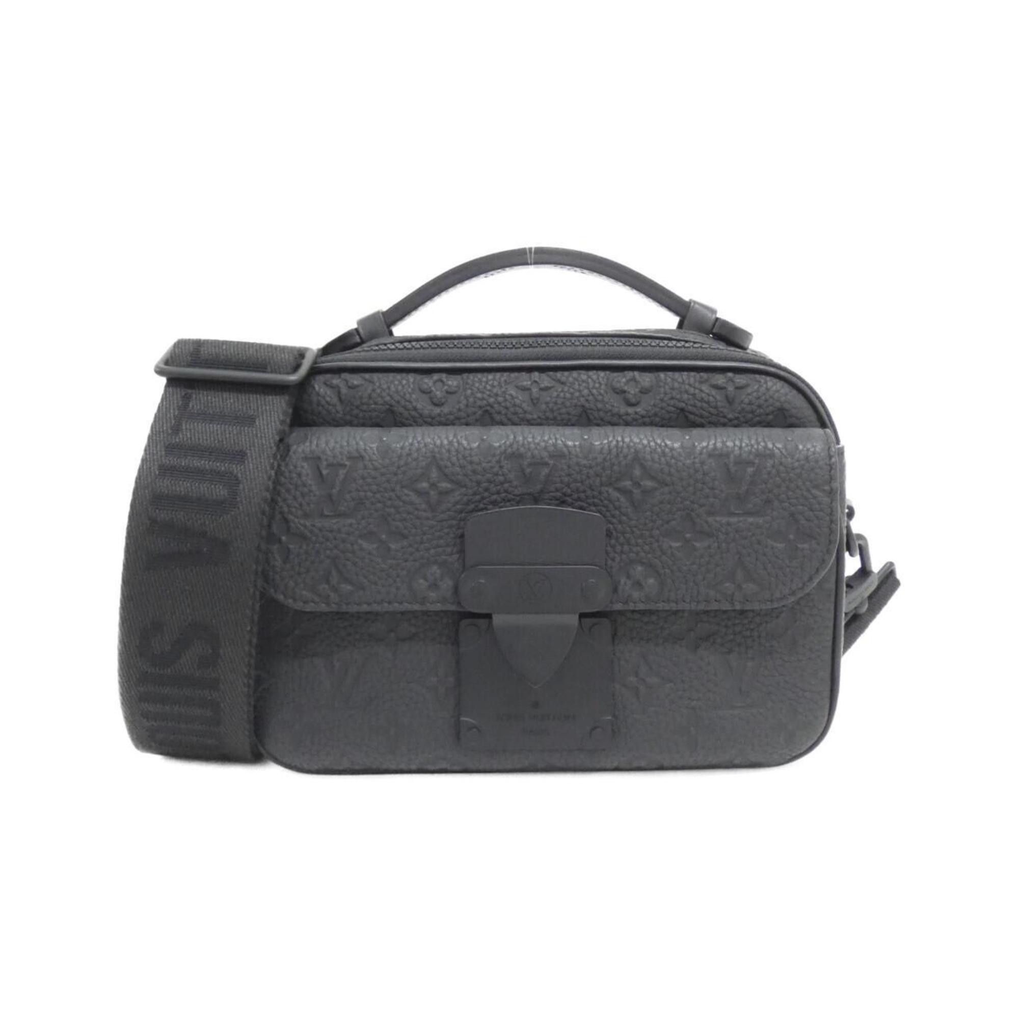Louis Vuitton Taurillon Monogram S Lock Messenger M58489 Shoulder Bag in Black, Women's