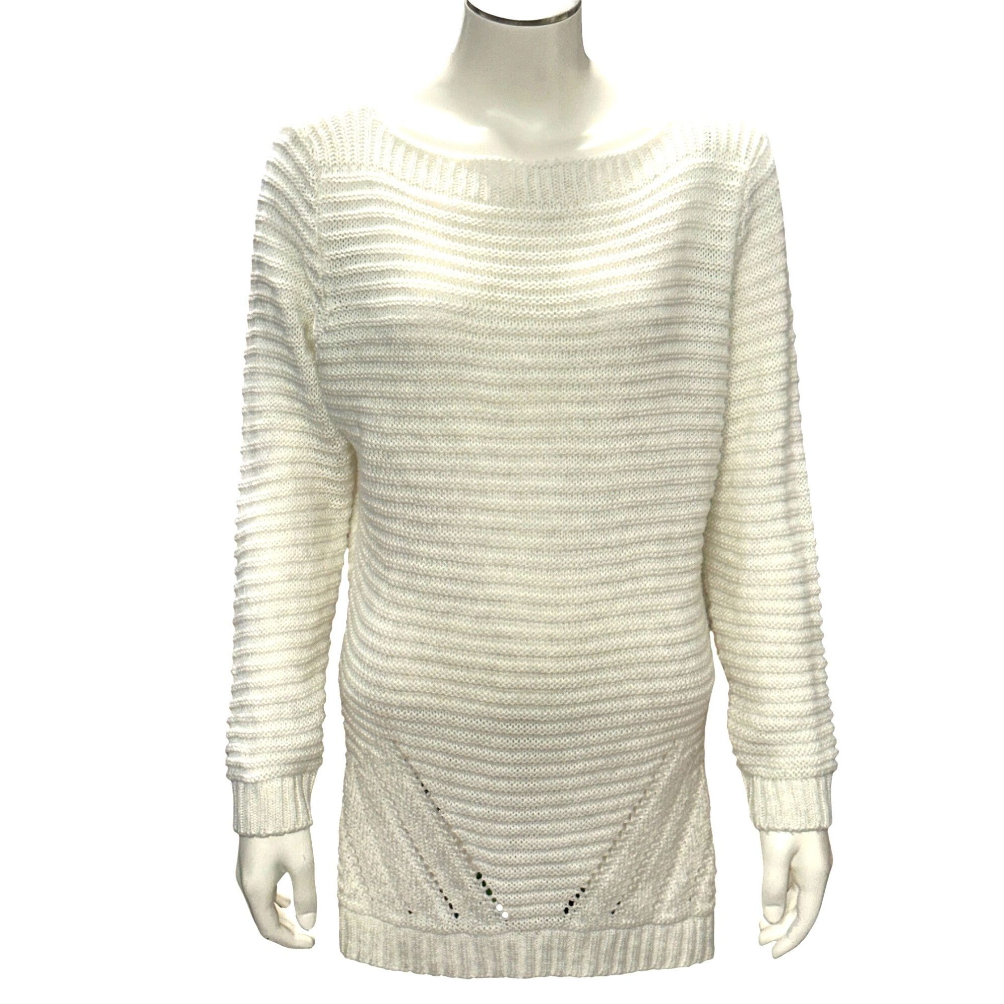 Other CCC Loose Knit White Long Sleeve Sweater Ribbed Stripes Eyel Size M / US 6-8 / IT 42-44 - 1 Thumbnail