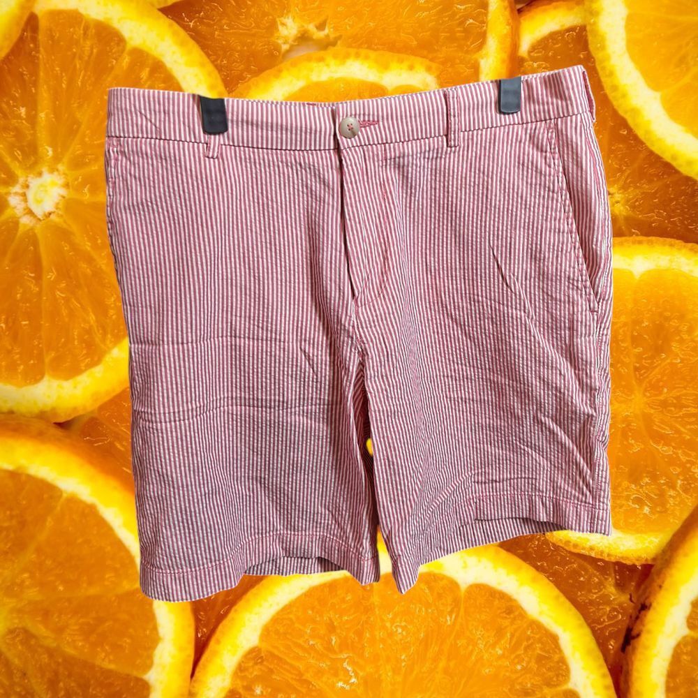 Southern Tide Southern Tide Skipjack Red Seersucker Striped Casual Summer Size US 33 - 5 Thumbnail