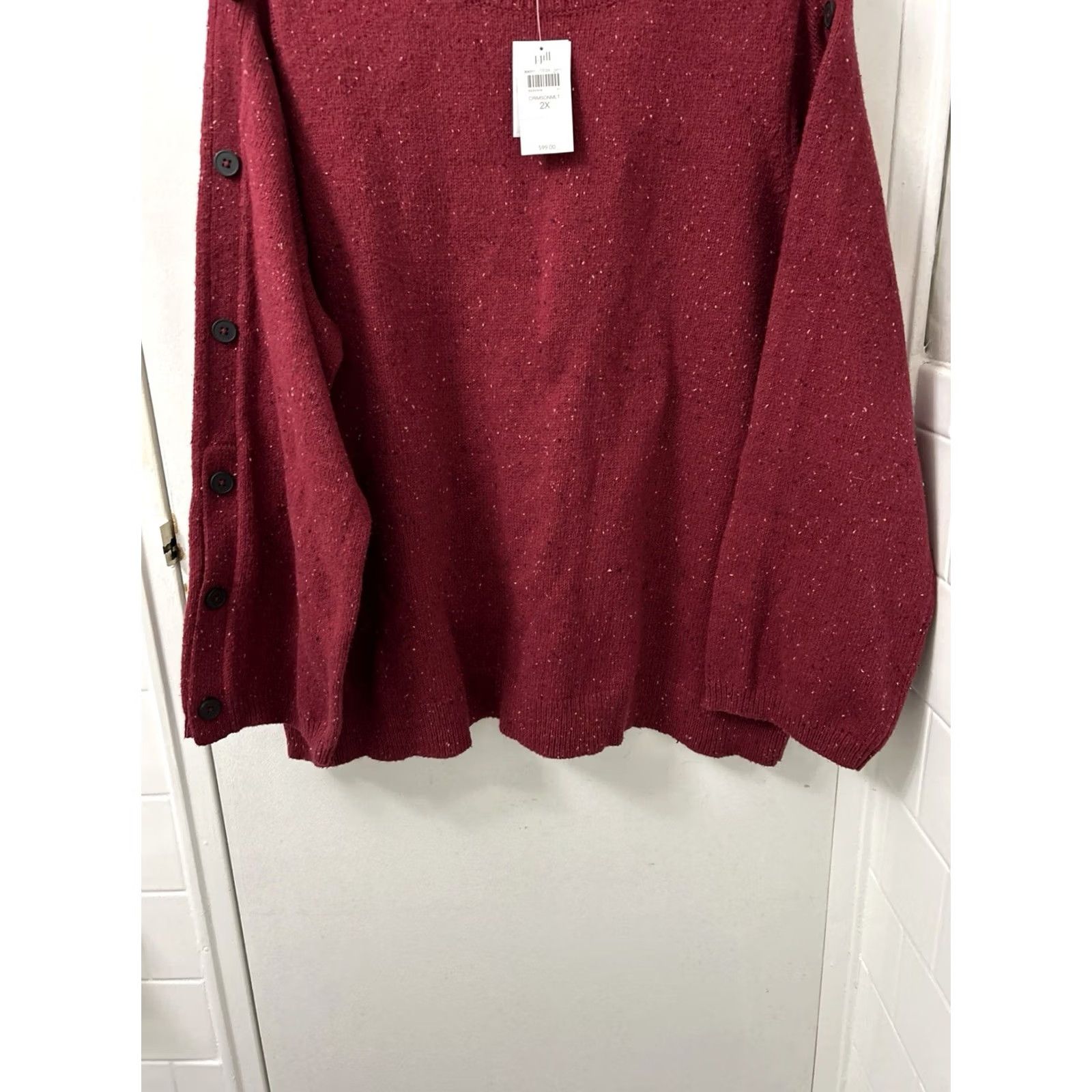 Vintage VINTAGE J Jill Sweater Womens 2X Red Tweed Knit Button Sleeve Cotton L/S NWT 9 MSRP Size XXL / US 16-18 / IT 52-54 - 3 Thumbnail