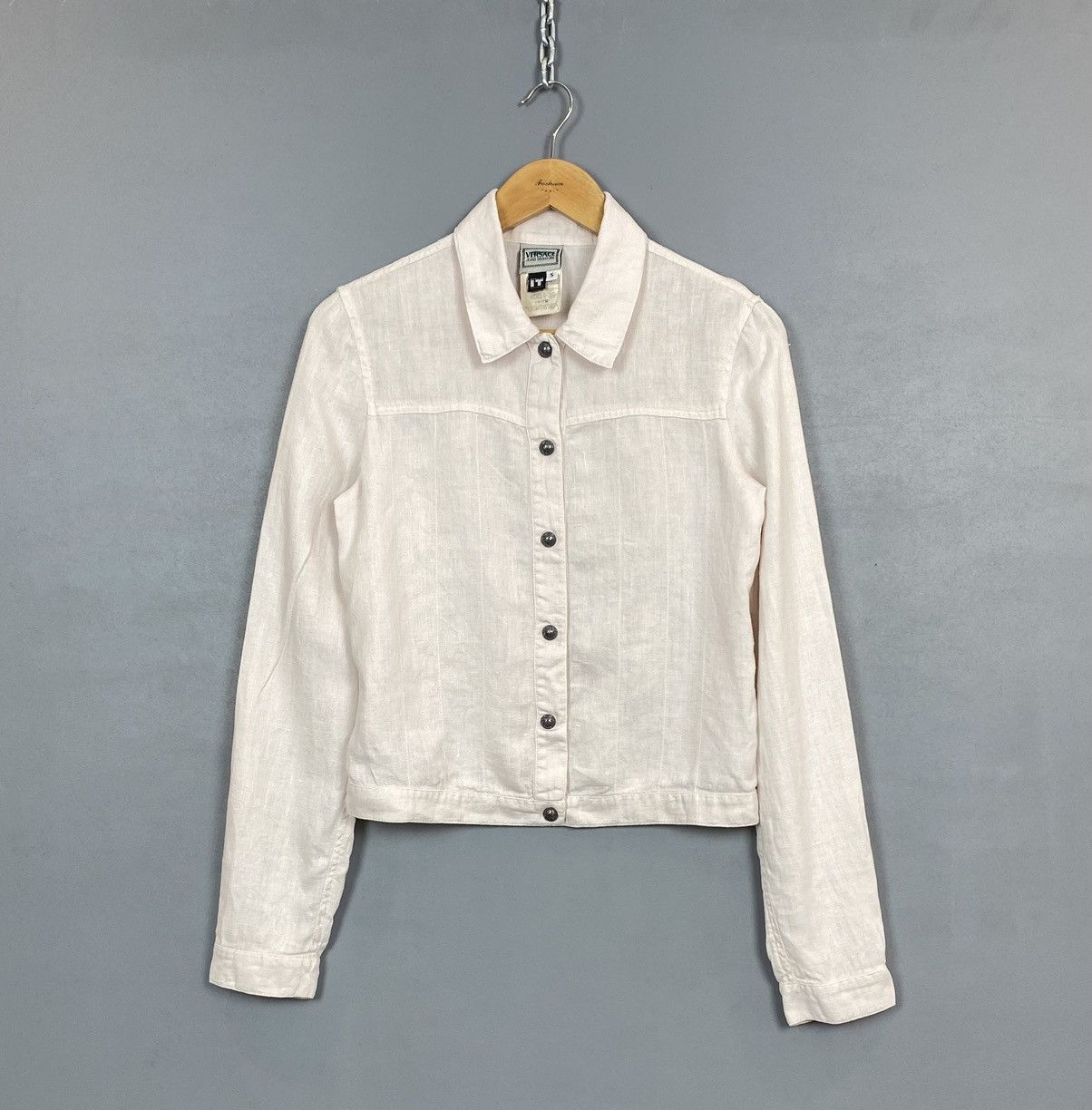 Vintage Versace Jeans Signature Linen Long Sleeve Shirt Womens White Size S / US 4 / IT 40 - 1 Thumbnail