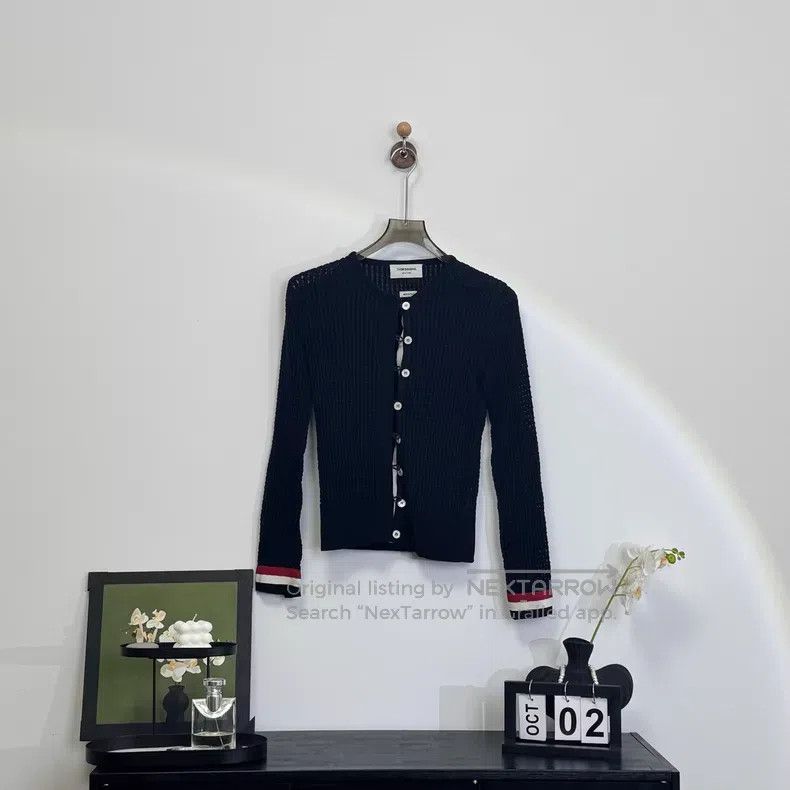 Thom Browne Thom Browne Navy Striped Ribbed Knit Cardigan Size US XXS / EU 40 - 1 Thumbnail