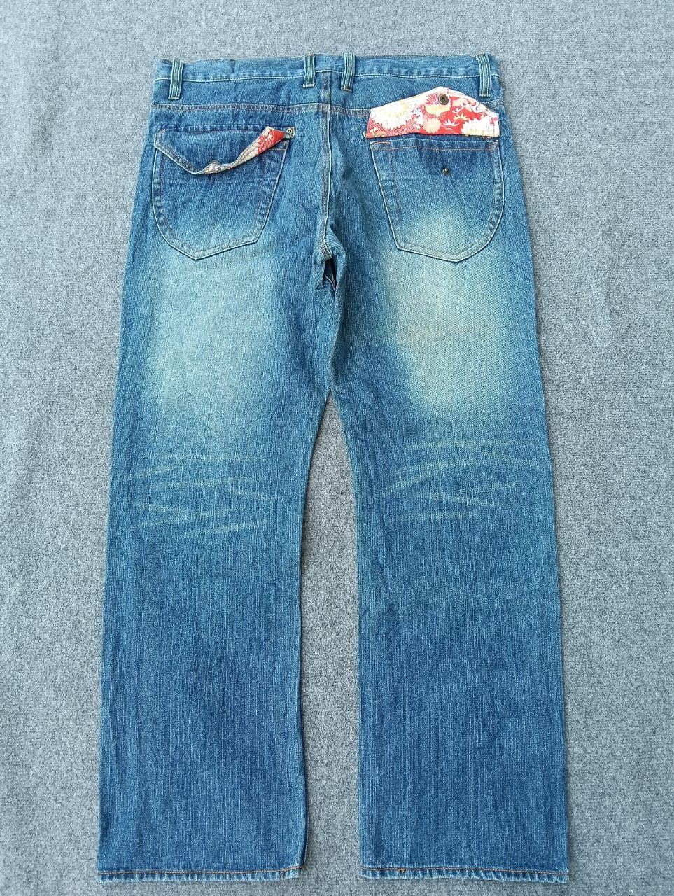 Karakuri Tamashii Japanese Brand Dragon & Great Wave Embroidered Denim Jeans. Size US 36 / EU 52 - 2 Thumbnail