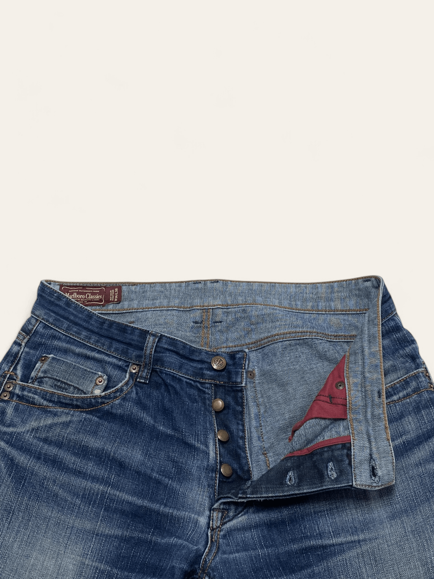 Jean Vintage MARLBORO CLASSICS Blue Wash Denim Jeans Size US 34 / EU 50 - 5 Thumbnail