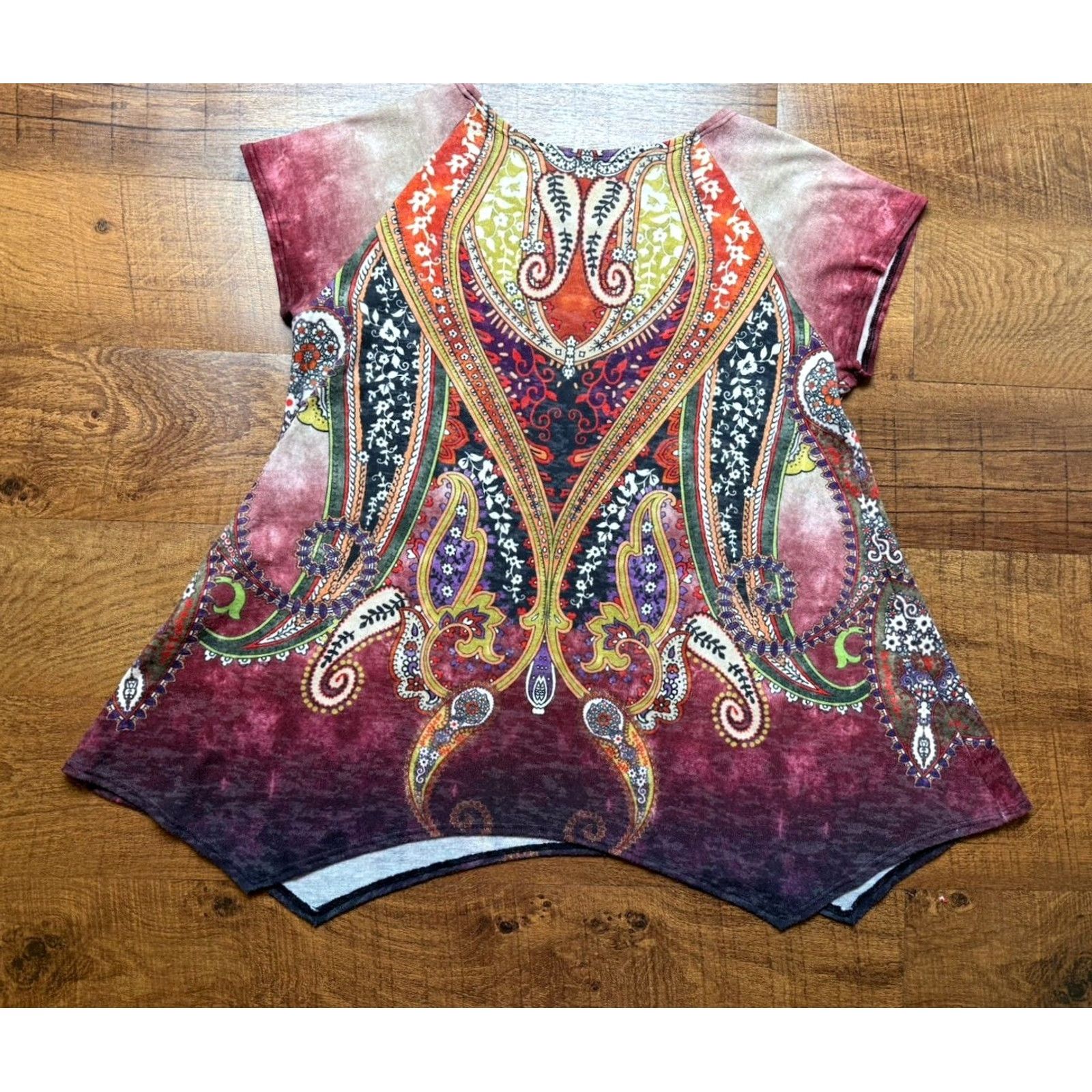 4SDESIGNS AMMA Designs Made In LA Tunic Style Top Women’s Short Sleeve Artsy L Multicolor Paisley Tunic Womens Size L / US 10 / IT 46 - 3 Thumbnail