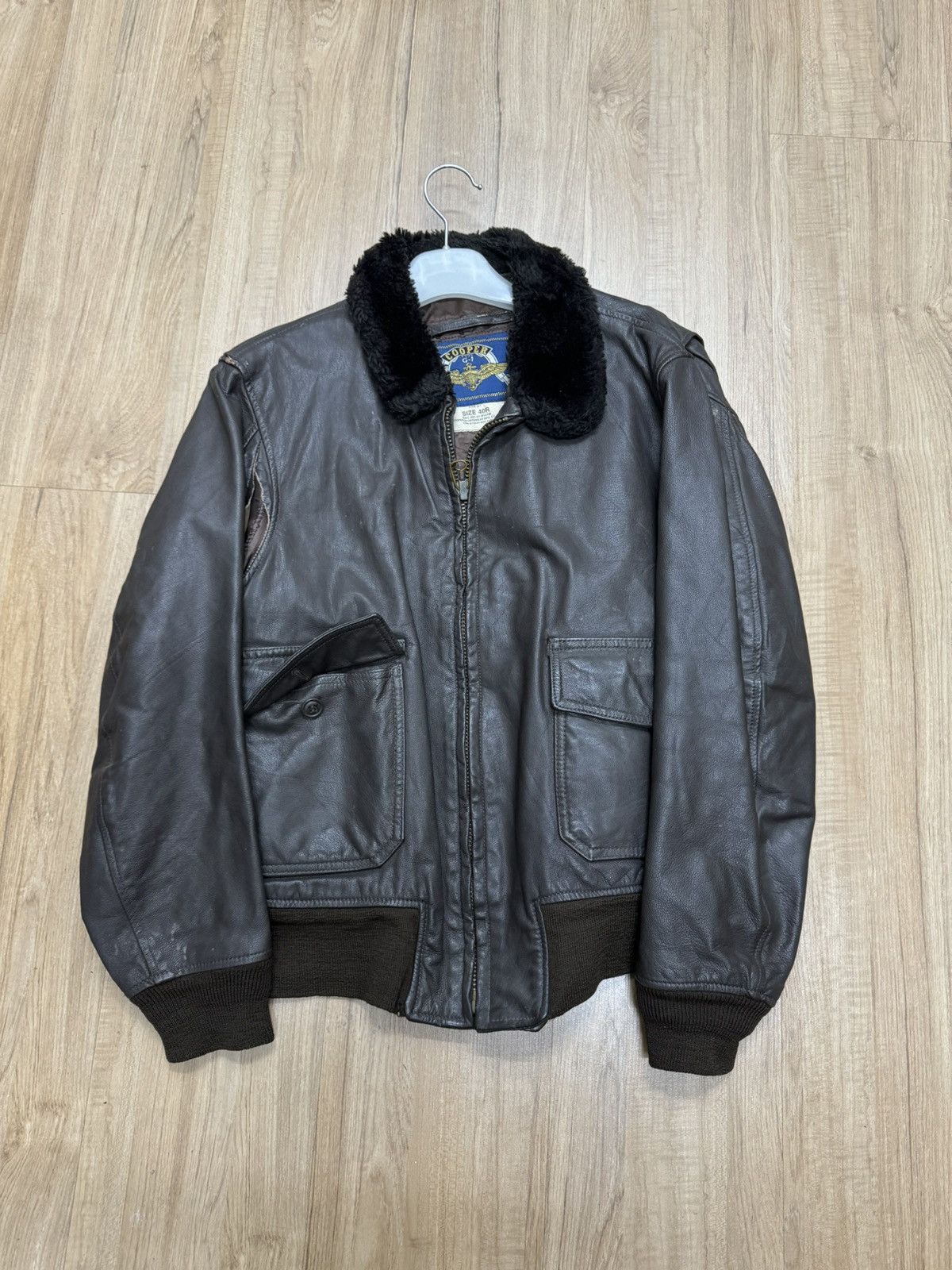 image of Cooper x USN Vintage Type G1 Usn Flight Jacket in Brown, Men's (Size Medium)