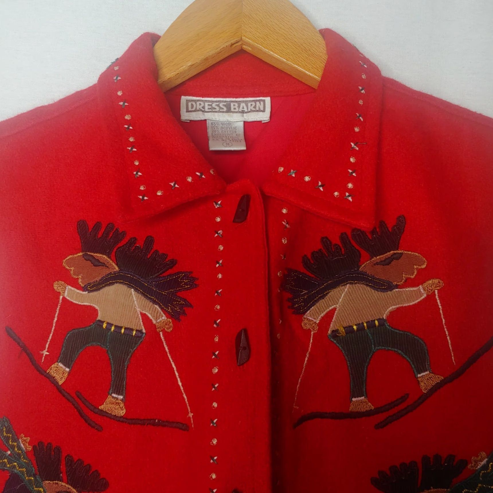 Vintage VINTAGE Dressbarn Vest Women Medium Skiing Moose Wool Blend Toggle Buttons Red Ski Cabincore vest Womens Size M / US 6-8 / IT 42-44 - 5 Thumbnail