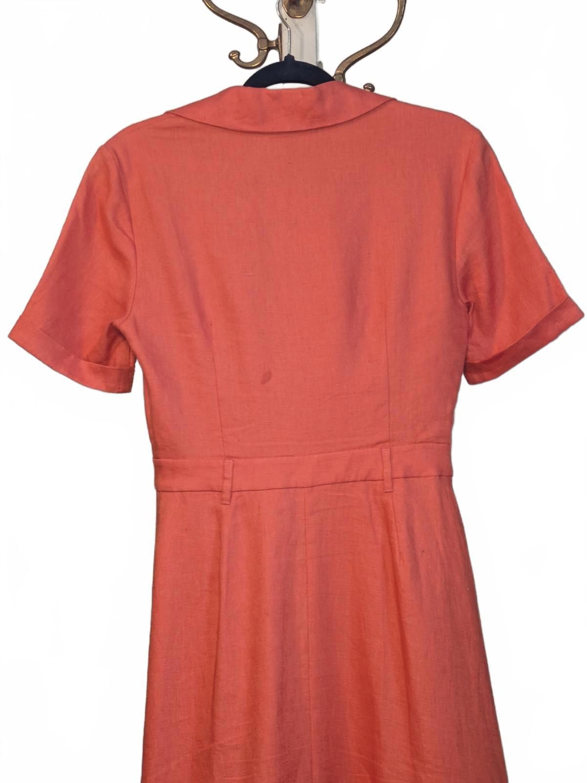 Staud NWT STAUD Linen Tie Front Short Sleeve Orange Midi Dress 6 Size M / US 6-8 / IT 42-44 - 7 Thumbnail