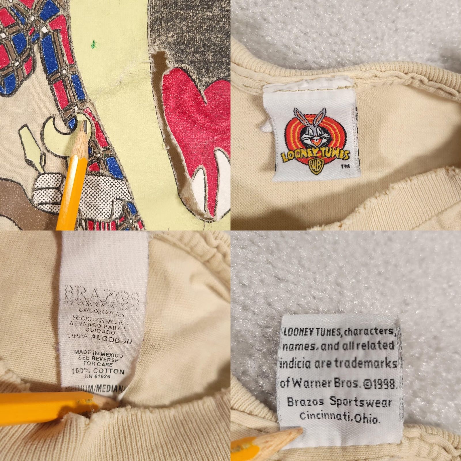Vintage VINTAGE Looney Tunes Taz Shirt Mens Medium Beige 90s Cartoon Carpenter Saw Graphic Print Distressed Mens T-Shirt Size US M / EU 48-50 / 2 - 9 Thumbnail
