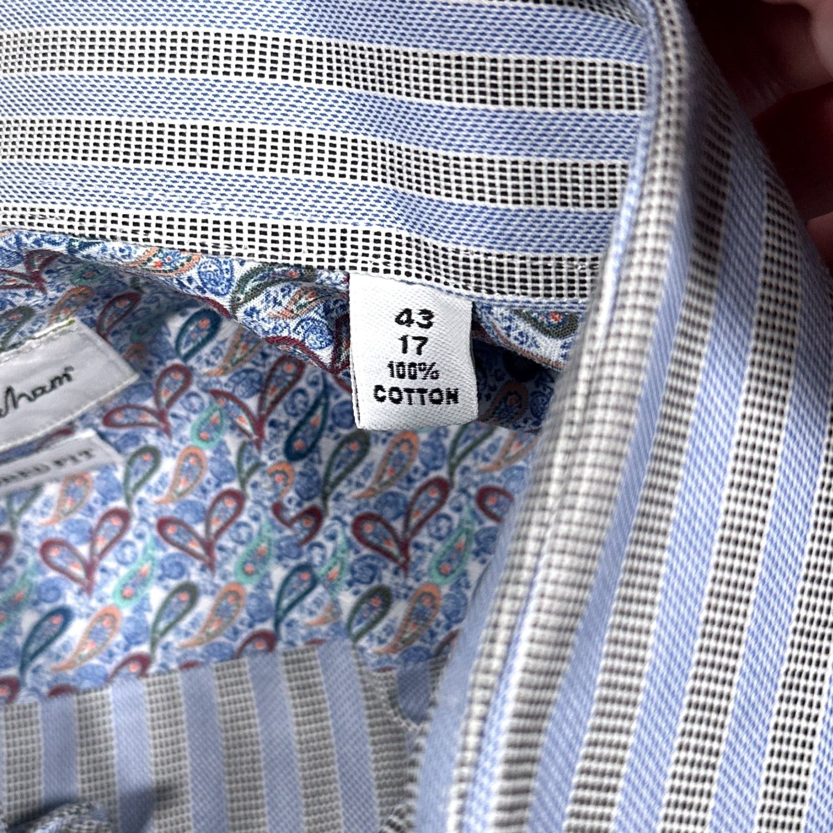 Robert Graham VINTAGE Robert Graham Dress Shirt Long Sleeve Mens Large 17 Blue Black Striped Button-Down Business Casual Formal Size US XL / EU 56 / 4 - 5 Thumbnail