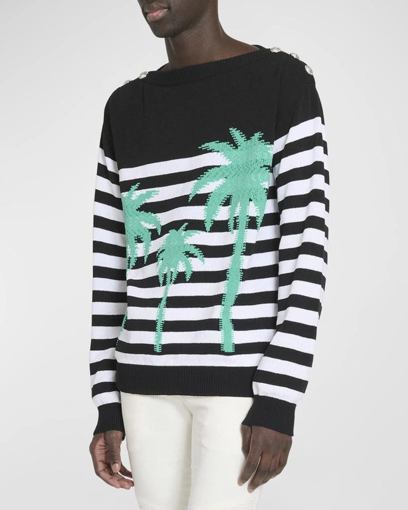 Balmain o1mt1gz0126 Palm Mariniere Boatneck Sweater in Black/White Size US XL / EU 56 / 4 - 4 Thumbnail
