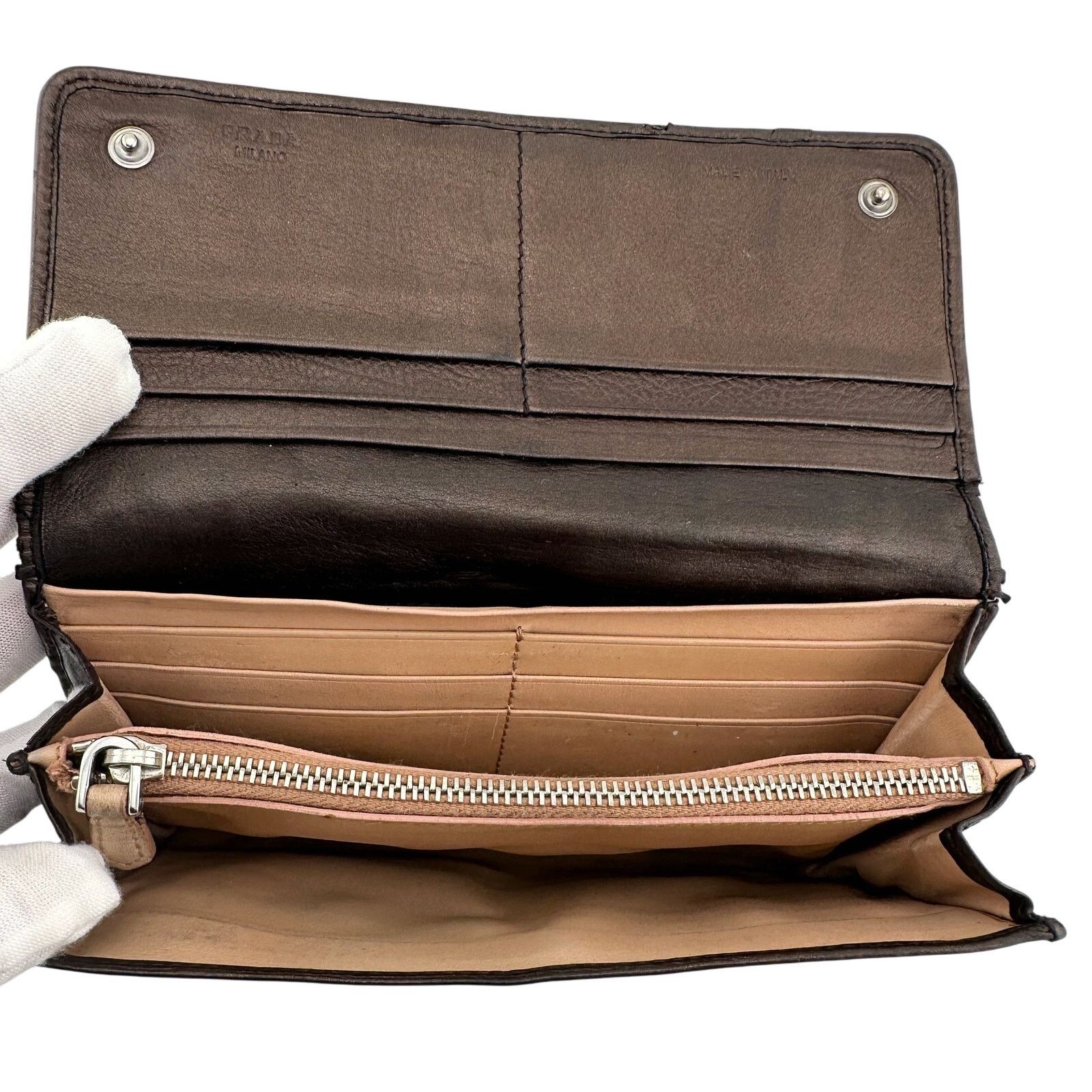 Prada Prada Metallic Brown Wave Leather Flap Continental Wallet Size ONE SIZE - 4 Thumbnail