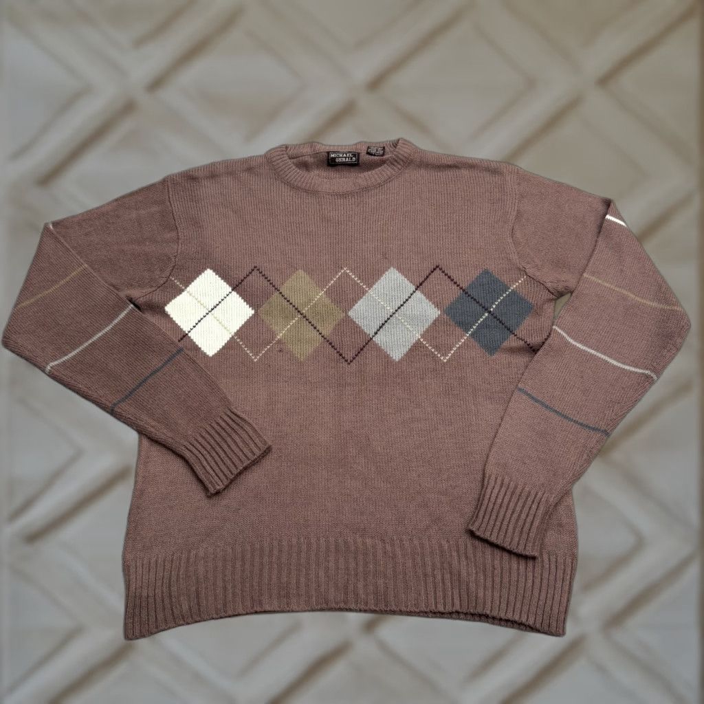 Vintage VINTAGE Michael Gerald Pullover Sweater Shirt Mens L Brown Argyle/Diamond Knit 90s Classic Mens Size US L / EU 52-54 / 3 - 1 Thumbnail