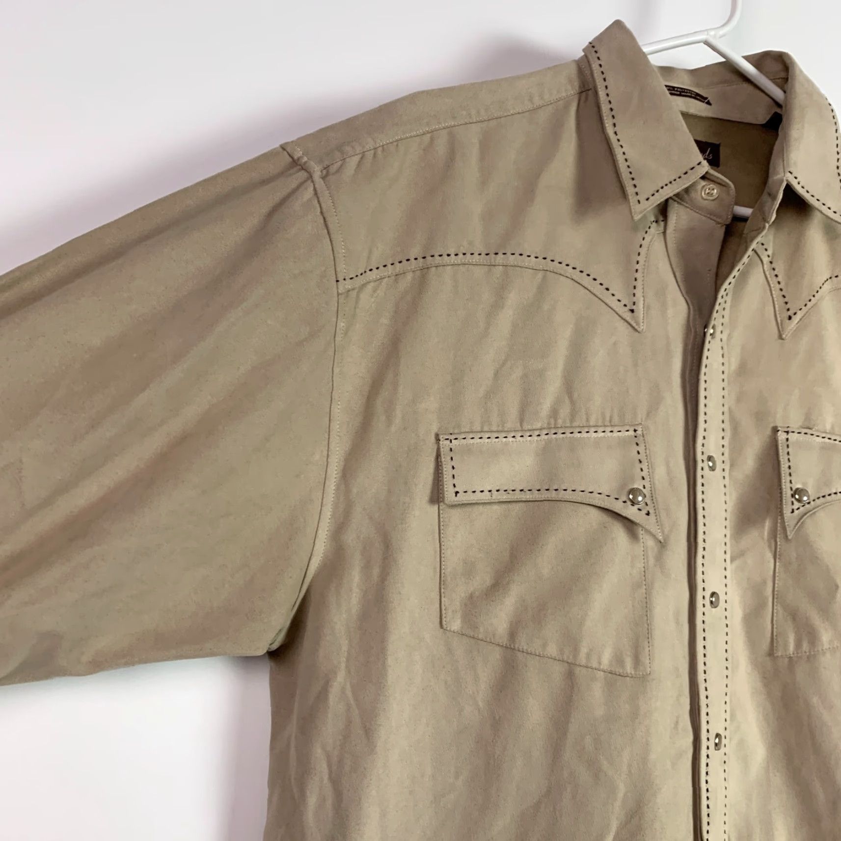 Vintage VINTAGE 7 DIAMONDS Western Shirt Long Sleeve Tan M Medium Pearl Snap Rodeo Faux Suede Accessories Pearl Snap Shirt 1990s Mens Size US M / EU 48-50 / 2 - 2 Thumbnail