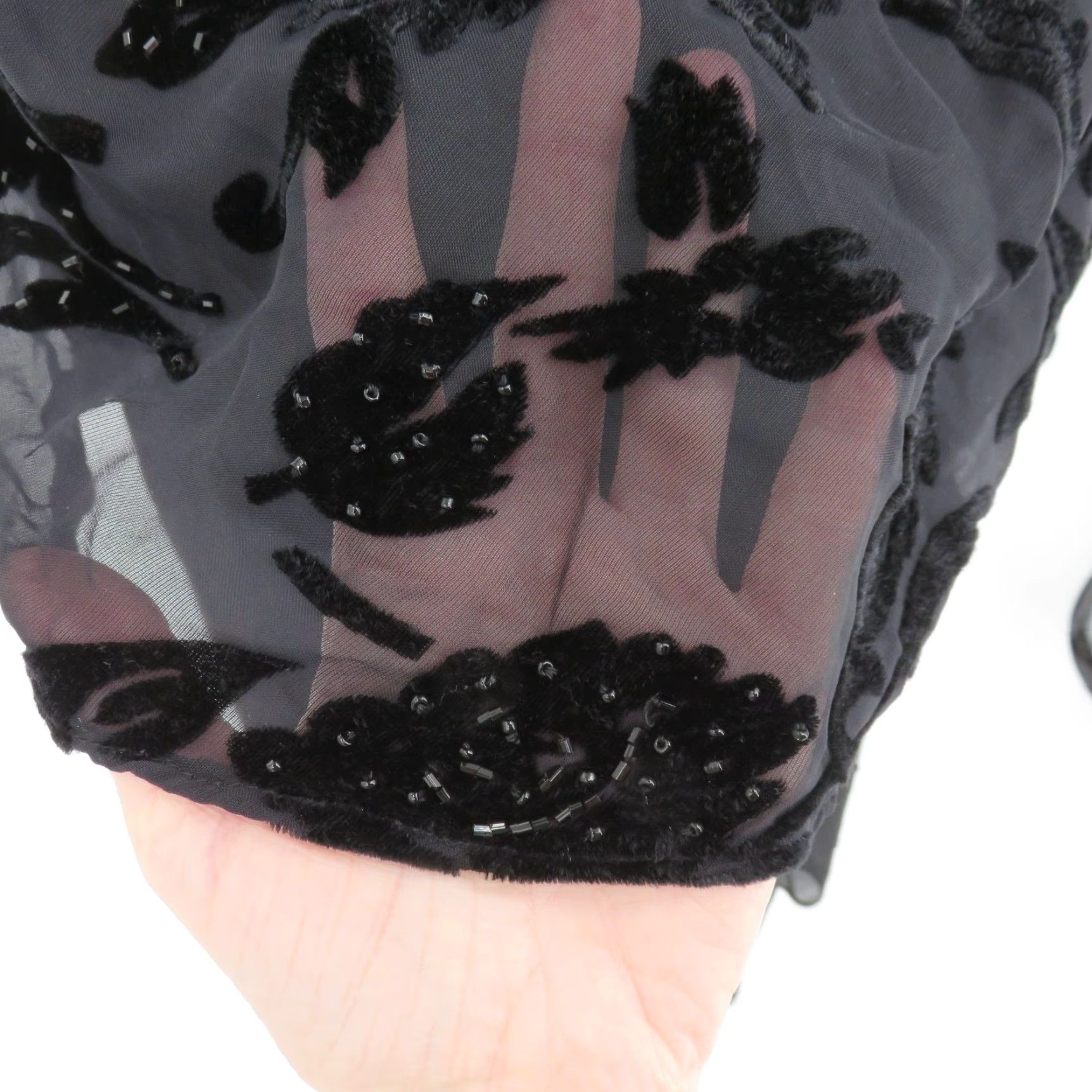 Velvet VINTAGE Eva Blue Women 16 Black Floral Beaded Velvet Short Sleeve Dress Y2K 2003 NEW Size 38" / US 16 / IT 52 - 4 Thumbnail