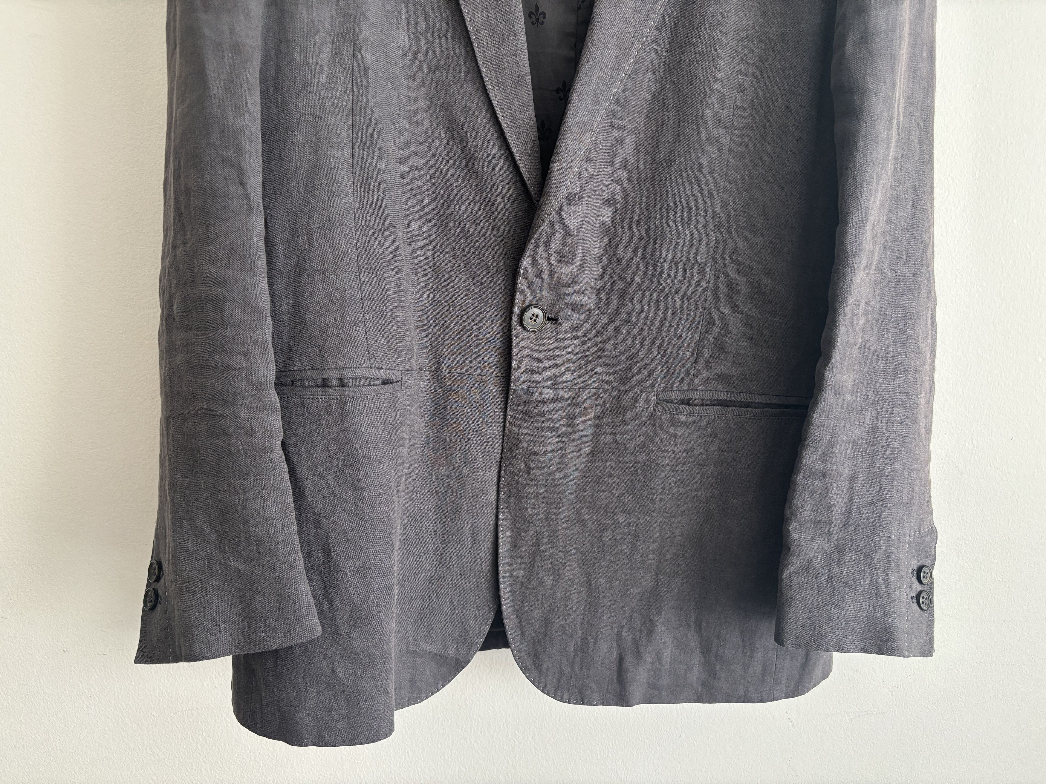 John Varvatos Grey/Brown Peak Lapel Single Button Linen Sport Coat - 40 Size 40R - 3 Thumbnail