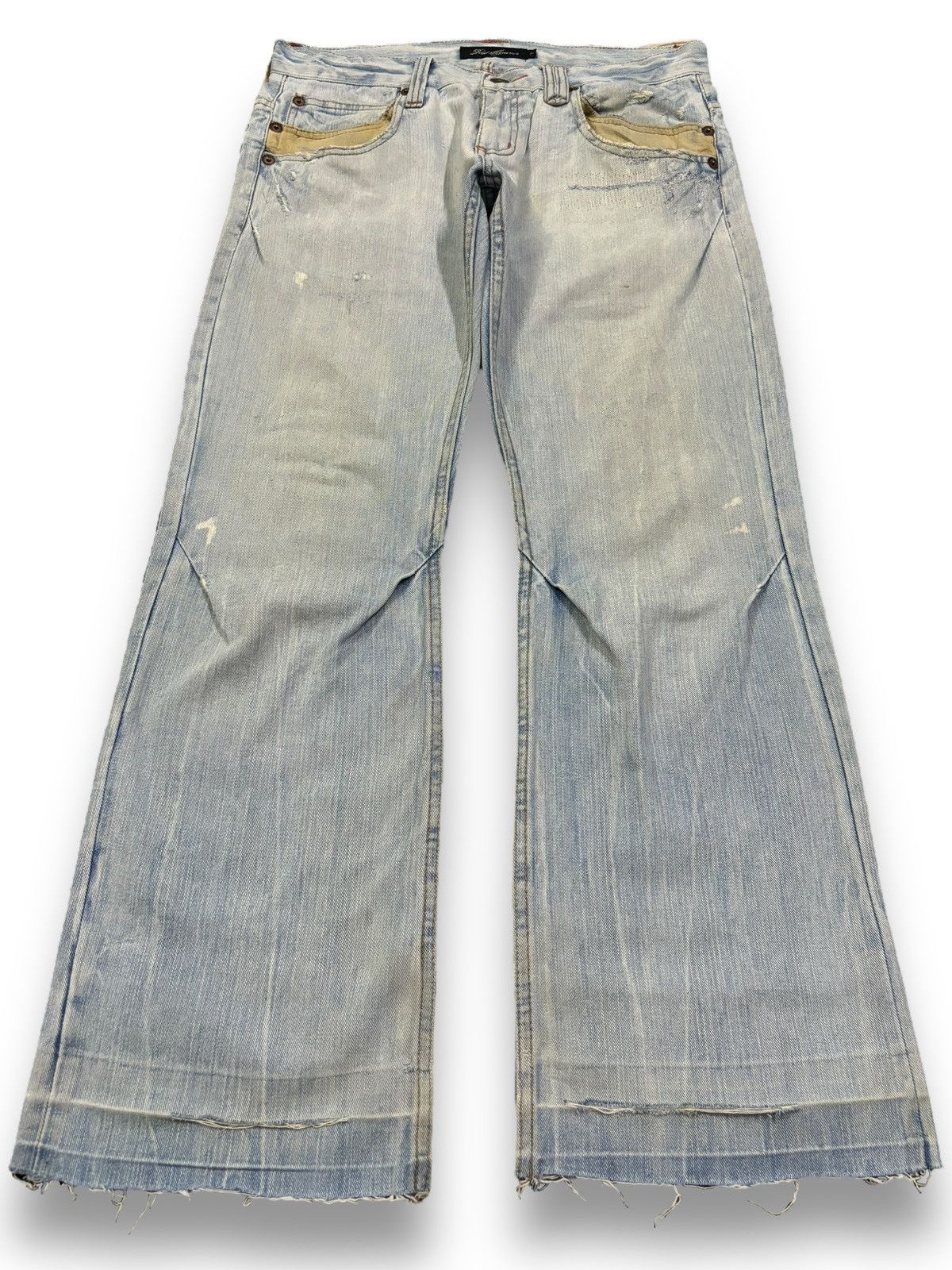 If Six Was Nine Vintage Japanese Brand Mud Wash Flare Fray Leg Grunge Jeans Size US 32 / EU 48 - 1 Thumbnail