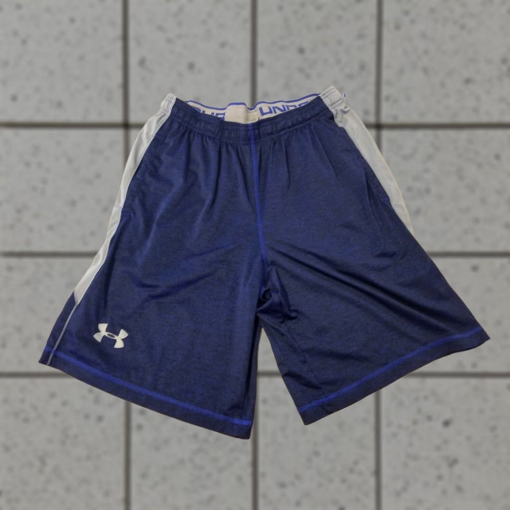 Under Armour Under Armour Shorts L Large Navy Blue Athletic Gym Workout Mens Sports Shirt- Athletic Pattern: Solid, Elastic Waist, Drawstring, Polyester Size US 33 - 1 Thumbnail