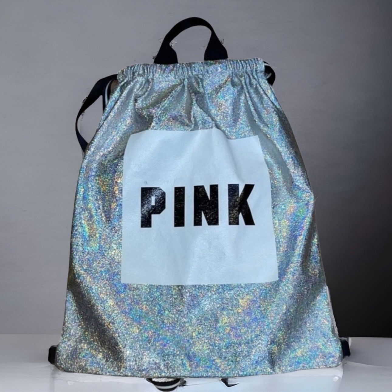 Pink Victoria’s Secret PINK holographic drawstring backpack Size ONE SIZE - 1 Thumbnail