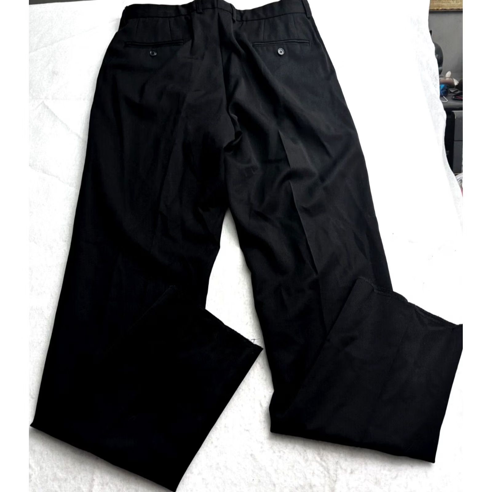 Vintage Tophat New York Dress Pants Men 100% Wool Black USA Raw Hem 36x37 Fits 35x37 Hat Size US 36 / EU 52 - 5 Thumbnail