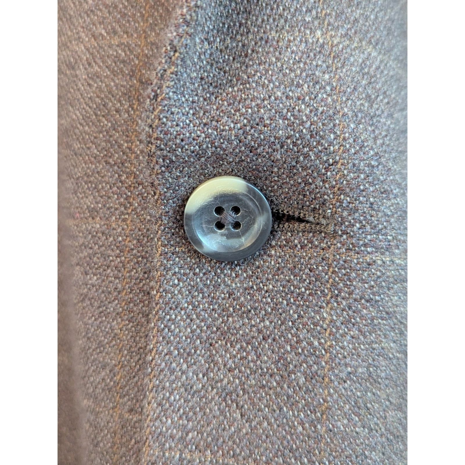 Oscar De La Renta 40R Brown 100% Wool Light Plaid 2 Button Notch Lapel Blazer Size 40R - 4 Thumbnail