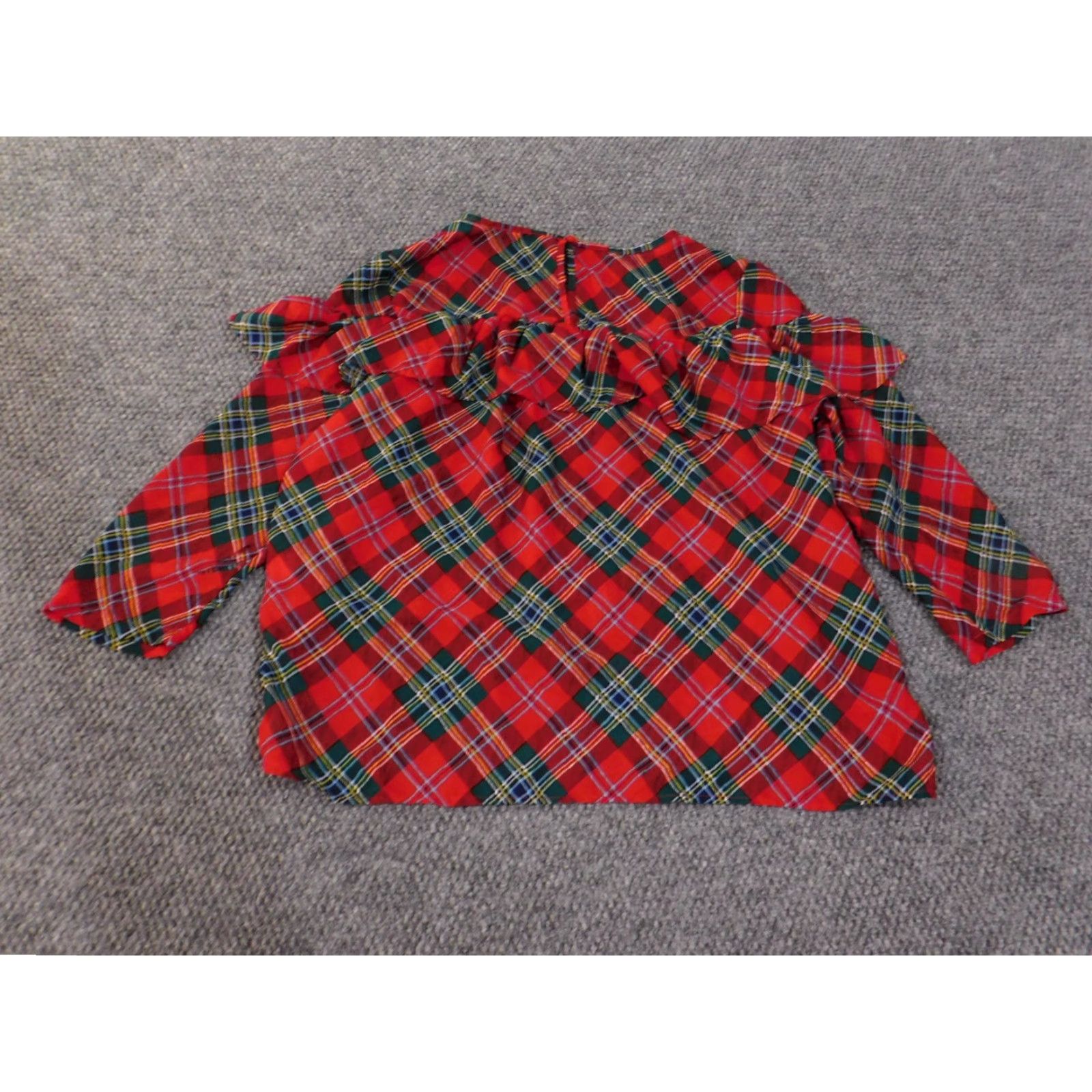 Vintage Crown & Ivy Blouse Shirt Womens Large Red Plaid Knit Polyester Round Neck Pullover Casual Long Sleeve Regular Fit Size L / US 10 / IT 46 - 7 Thumbnail