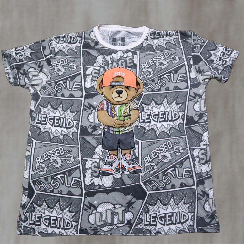 Vintage Hustle Shirt Men 3XL Gray Short Sleeve Tee Dabbing Bear Logo Print Sports Vintage No XXXL Size US 39 - 1 Thumbnail