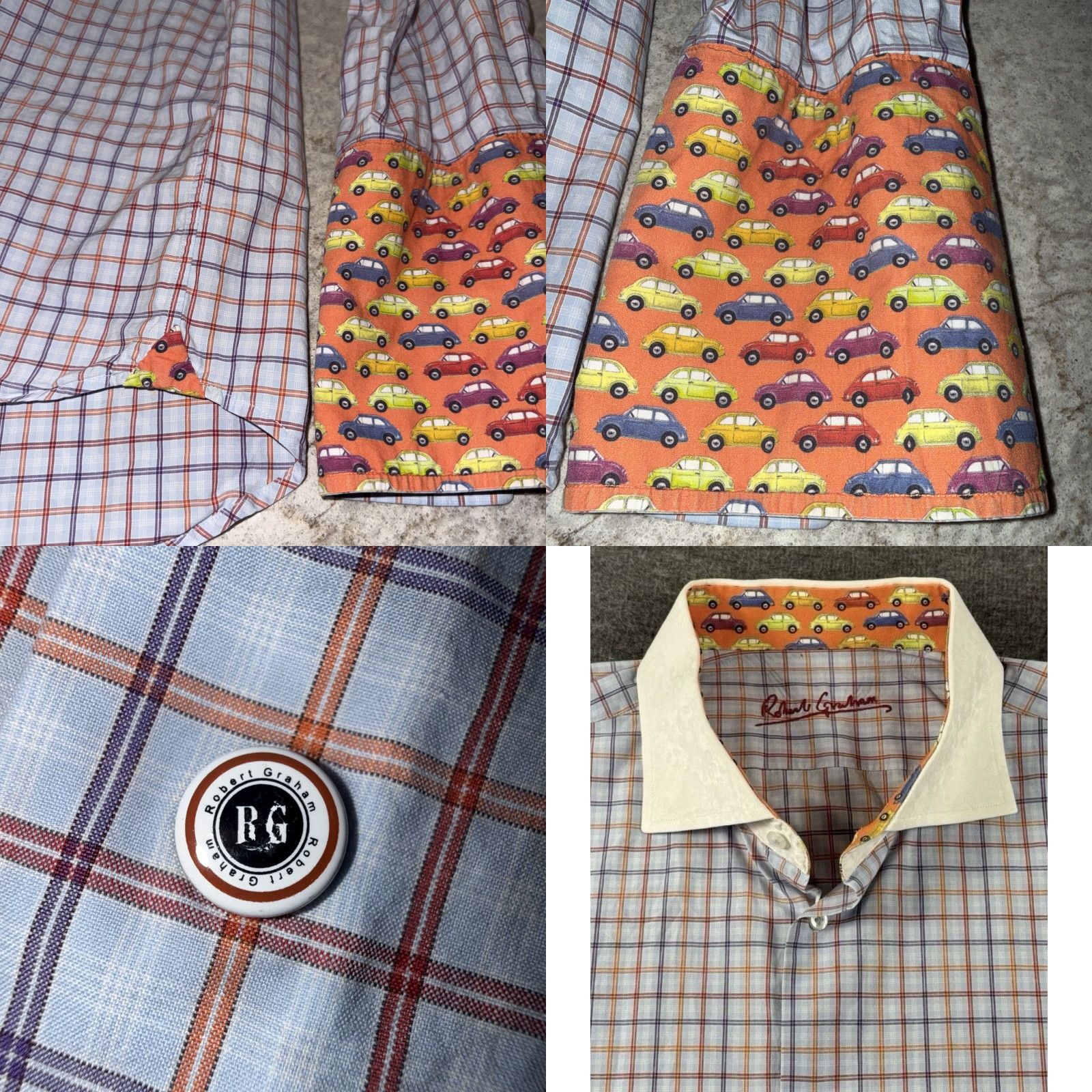 Robert Graham Robert Graham Shirt Men’s Adult XL Blue Orange Windowpane Plaid Long Sleeve Button-Up Collar-Down Embroidered Flip Cuff Size US XL / EU 56 / 4 - 8 Thumbnail