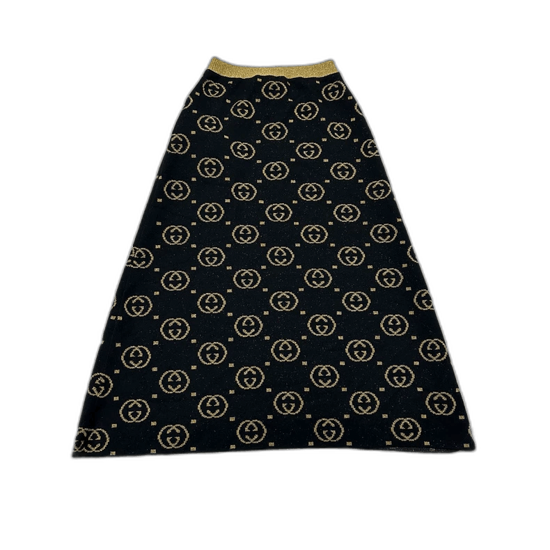 Gucci Gucci Full Print Black Gold Knit Skirt-2506 Size 22" - 1 Thumbnail