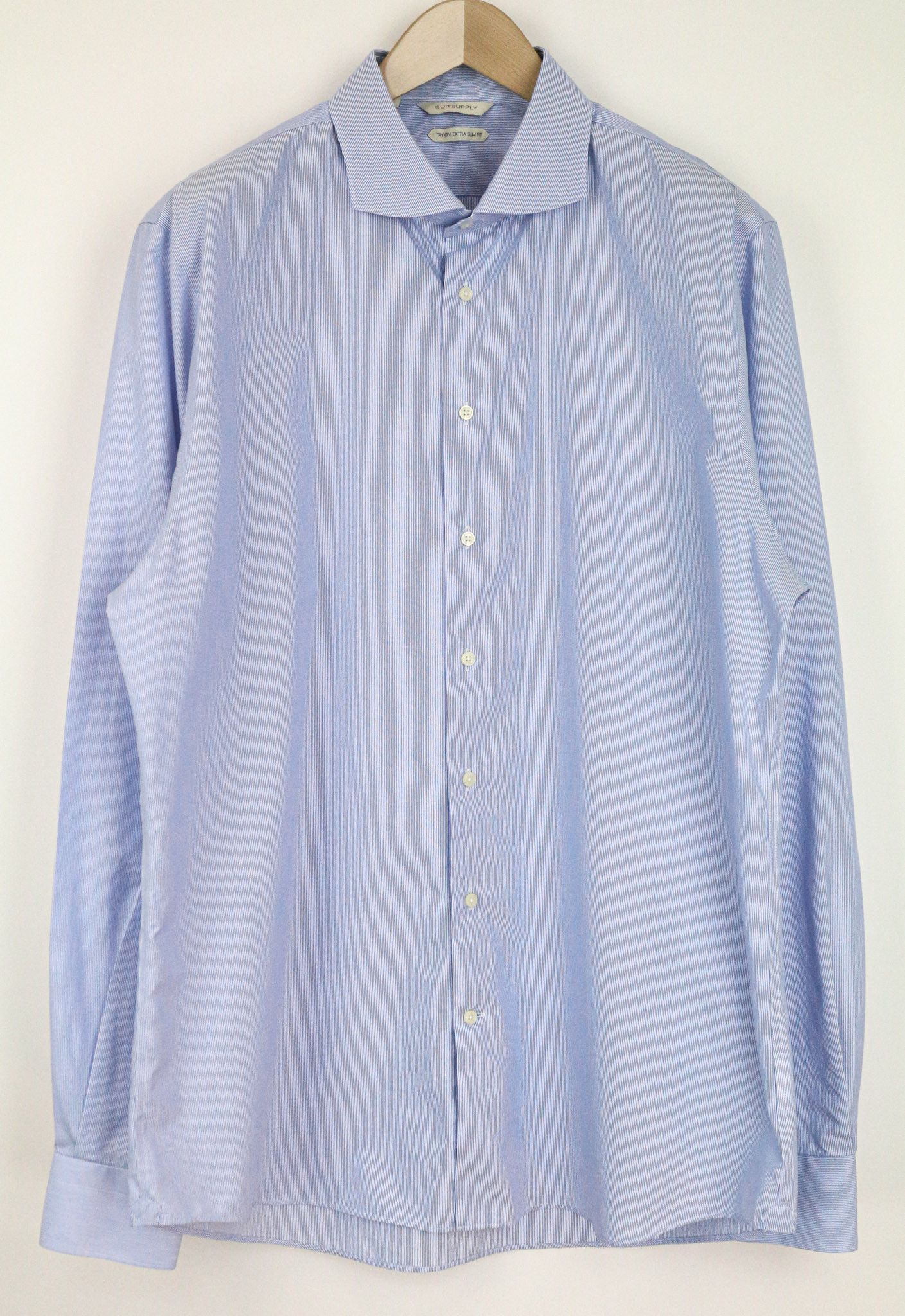 Suitsupply 46-7/18L Extra Slim Cotton Cutaway Stripe Shirt 75809 Size US XL / EU 56 / 4 - 1 Thumbnail
