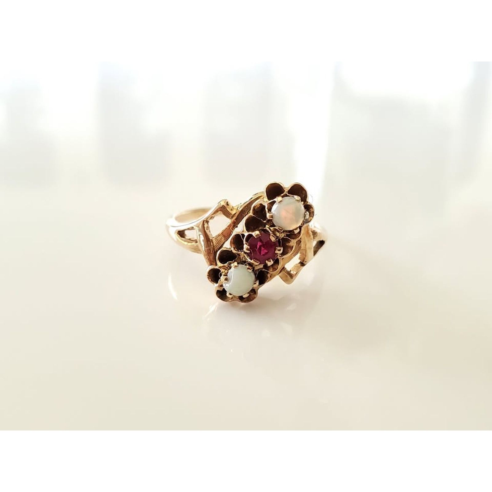 Other Antique 10K Ruby and Opal Bypass Ring Size ONE SIZE - 2 Thumbnail