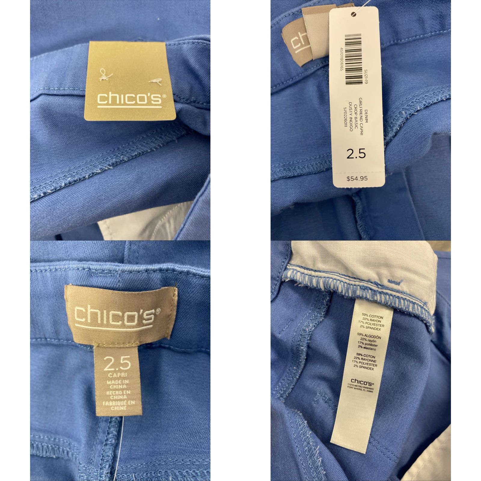 Vintage Chico's Capri Jeans Women’s 36x22 Capri Denim Blue Capris Flat Front Mid Rise Straight Pull On NWT / 0426 Size 25" / US 0 / IT 36 - 8 Thumbnail