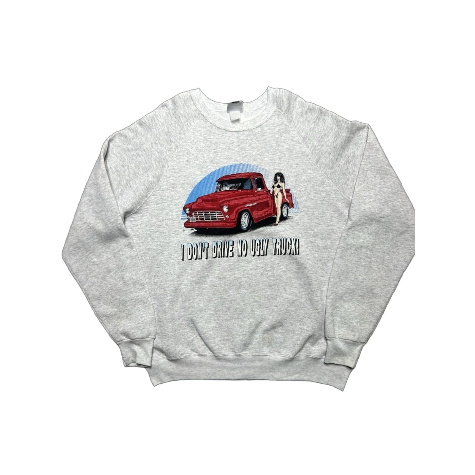 Vintage VINTAGE Sweatshirt Crewneck I don’t drive no ugly truck babe funny XXL tall Gray Mens 80s Pullover Size US XXL / EU 58 / 5 - 1 Thumbnail