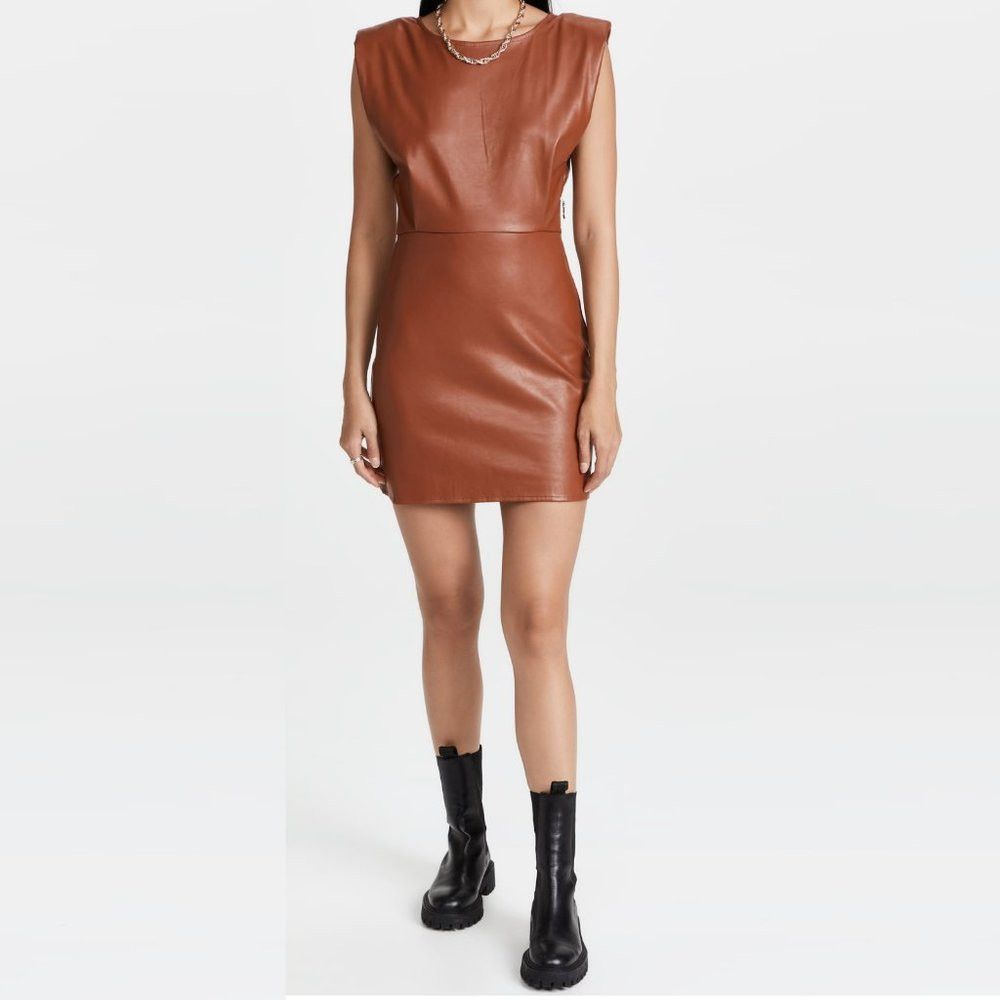 Other NWT New En Saison Vegan Leather Padded Shoulder Dress Size Size M / US 6-8 / IT 42-44 - 2 Thumbnail