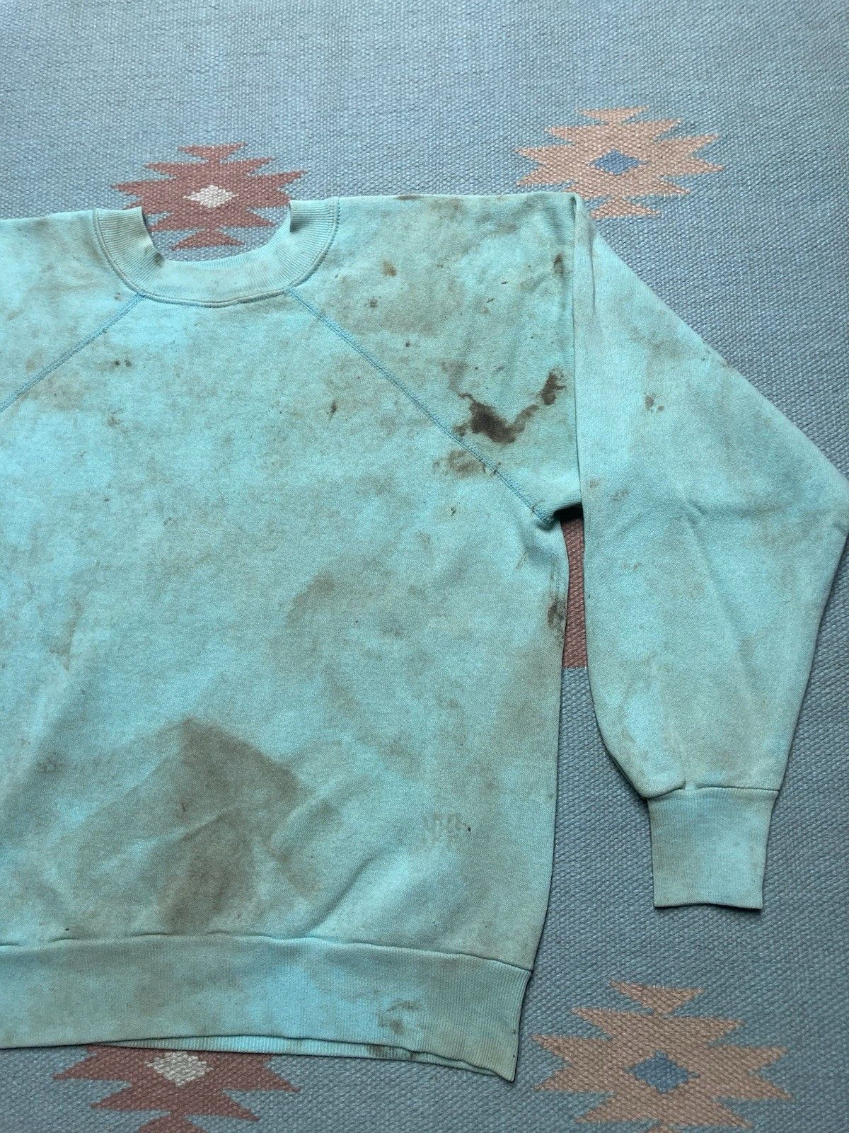 Vintage 70s crewneck sweatshirt blank teal blue grunge soft medium Size US M / EU 48-50 / 2 - 8 Thumbnail