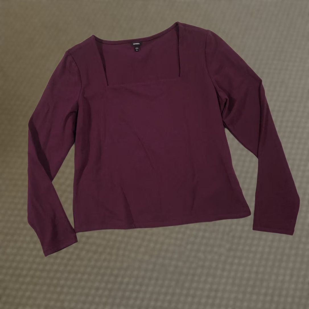 Express Express Shirt Womens XL Red Square Neck Long Sleeve Stretch Tee Top Size XL / US 12-14 / IT 48-50 - 1 Thumbnail