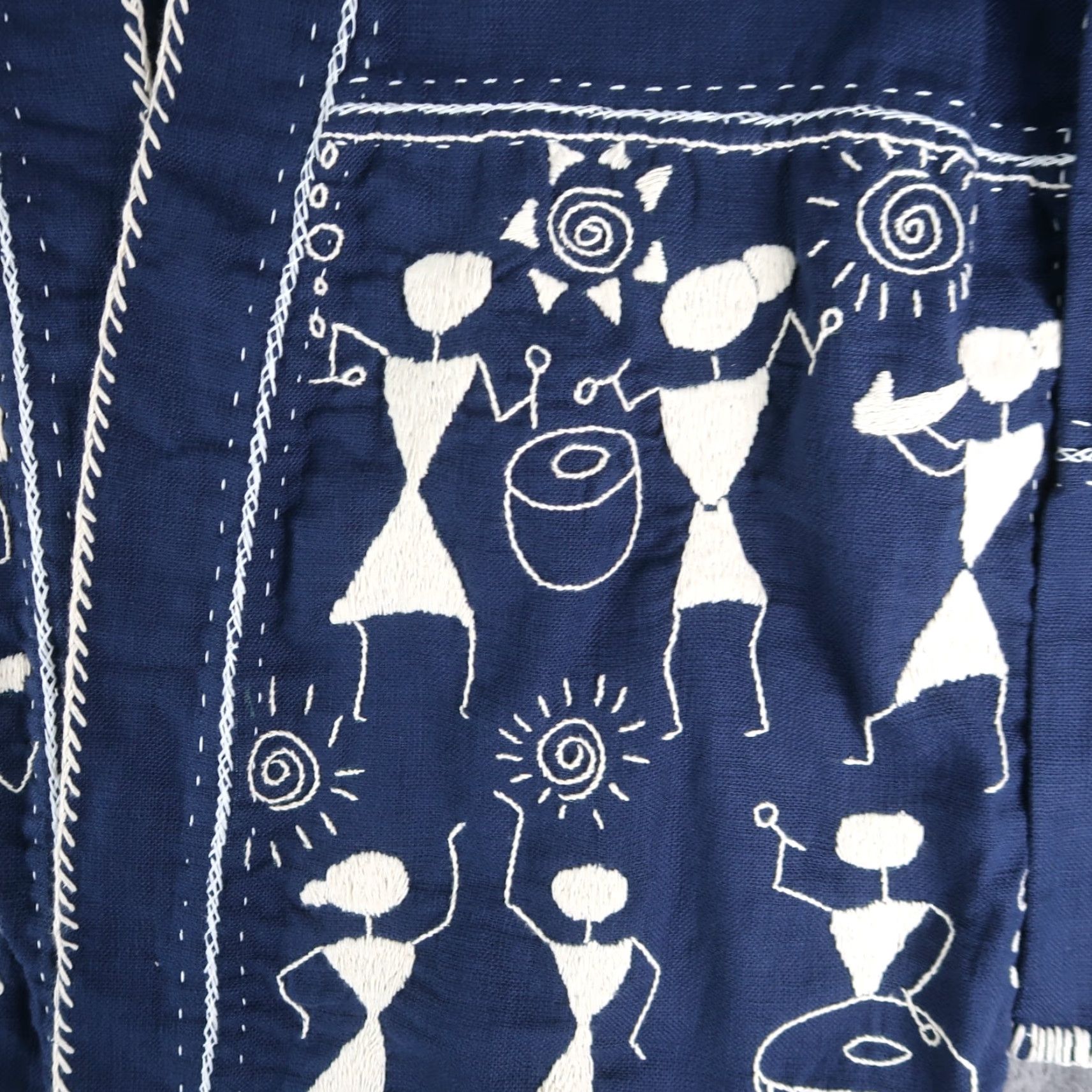 Vintage VINTAGE Hand Embroidered Long Cardigan Jacket One Size Blue Tribal From Thailand Size ONE SIZE - 5 Thumbnail