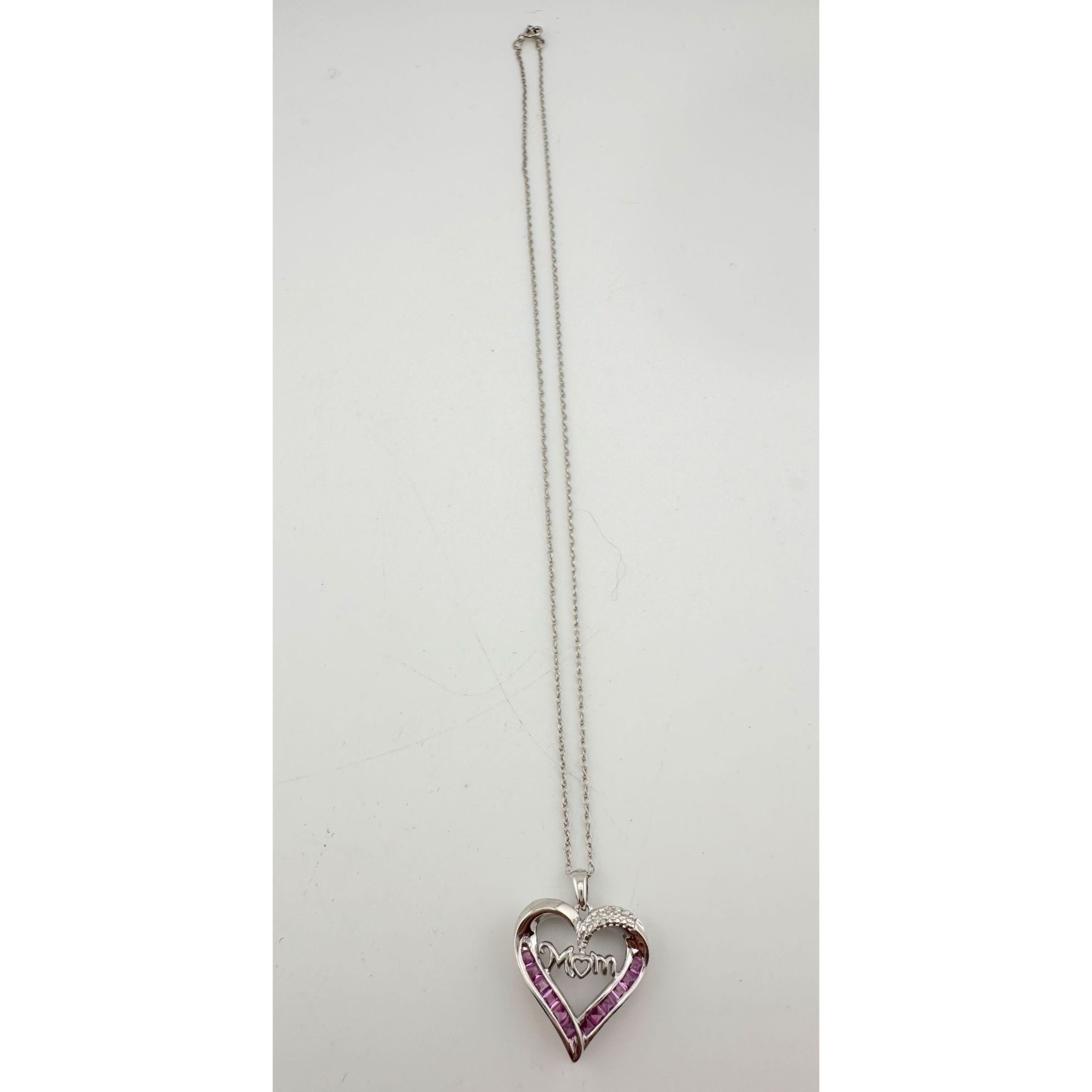 Other Pink Sapphire 'MOM' Heart Necklace with Diamond Accent Size ONE SIZE - 5 Thumbnail