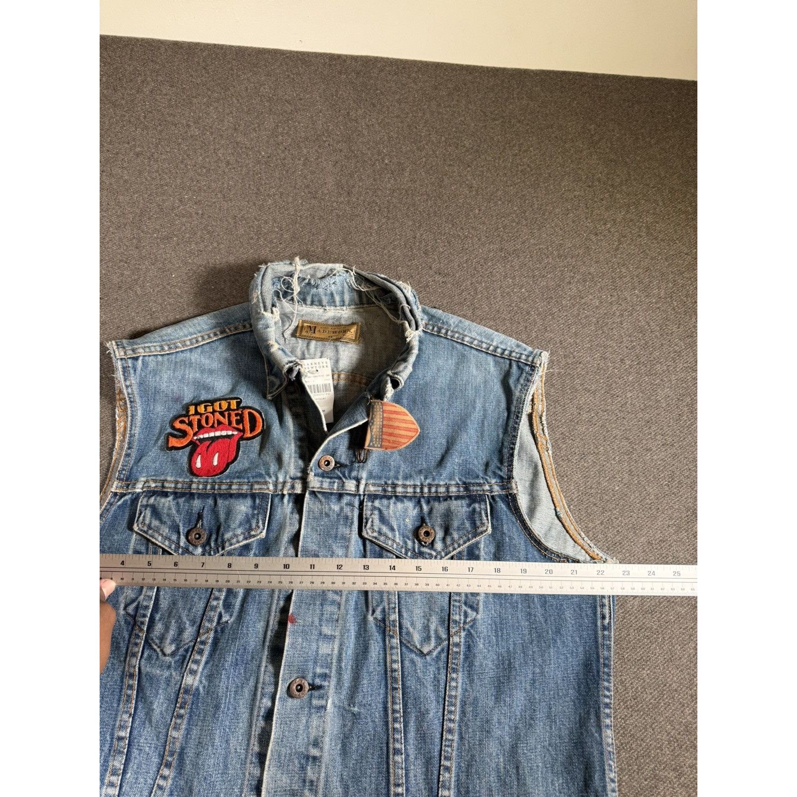 MadeWorn MadeWorn I Got Stoned Rolling Stones Denim Vest Jacket Rare Size US L / EU 52-54 / 3 - 10 Thumbnail