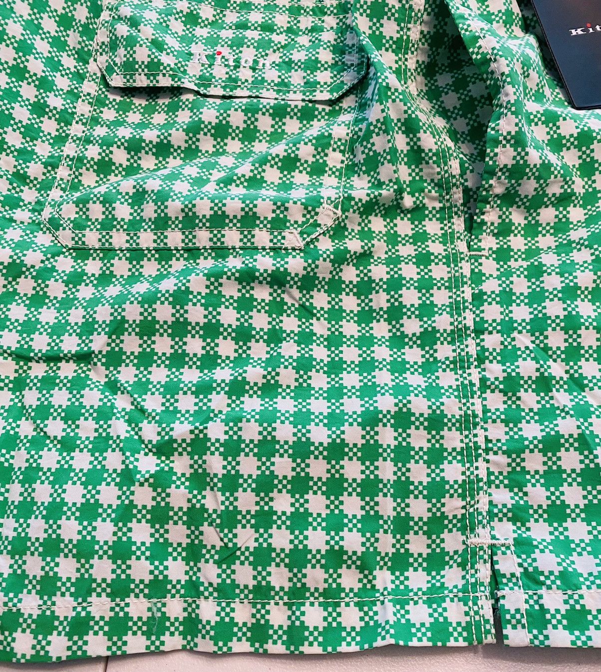 Kiton Kiton 🇮🇹 Green Gingham Check Logo Resort Swim Shorts Lg NWT Size US 36 / EU 52 - 11 Thumbnail
