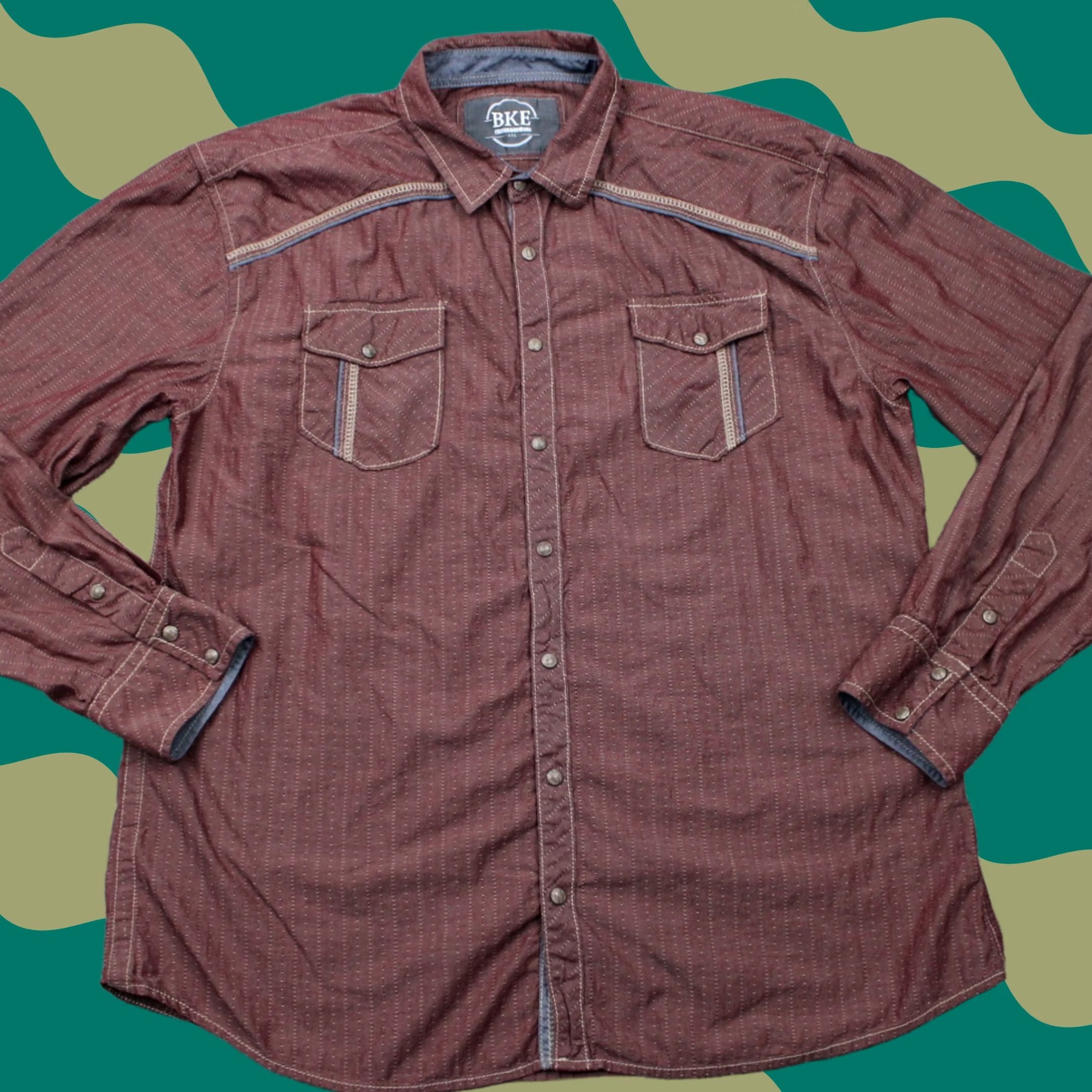 BKE BKE Pearl Snap Shirt Mens 2XL XXL Red Athletic Fit 100% Cotton Long Sleeve Button-Up Collar Pockets Check Cowboy Western Pearl Snap Size US XXL / EU 58 / 5 - 1 Thumbnail