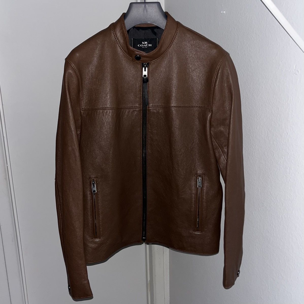 Coach Coach Brown Leather Racer Jacket Size S (Zara, Diesel) Size US S / EU 44-46 / 1 - 1 Thumbnail