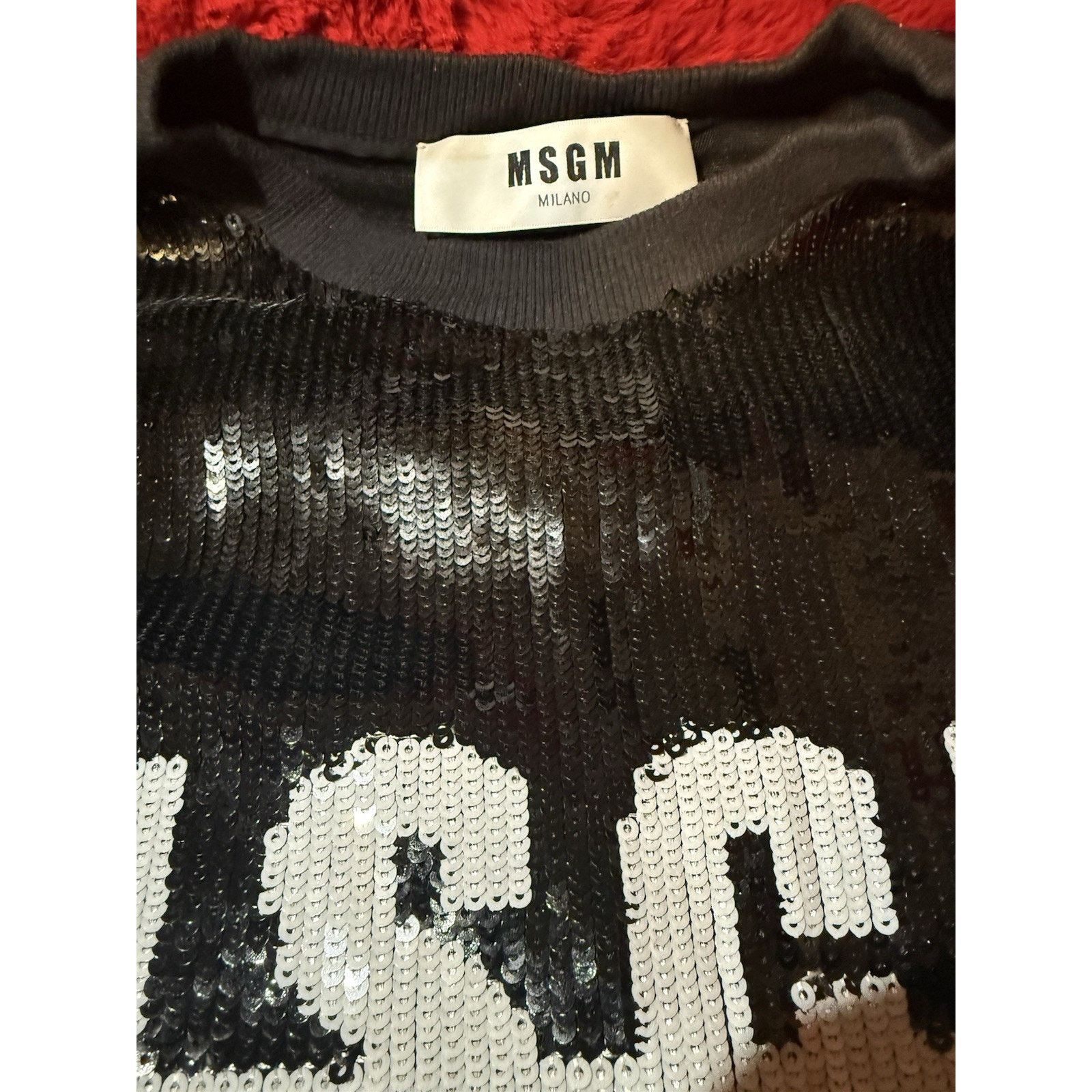 MSGM MSGM Women's Black White Sequin Logo Short Sleeve Crew Neck Size M / US 6-8 / IT 42-44 - 4 Thumbnail
