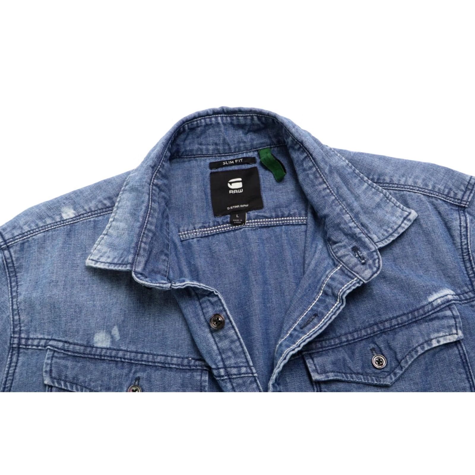 G-Star G-STAR Arc 3D Slim Shirt Men's LARGE Denim Chest Pockets Painted Denim Shirt Slim Chest Pockets Painted LARGE Men Blue Shirt Size US L / EU 52-54 / 3 - 4 Thumbnail