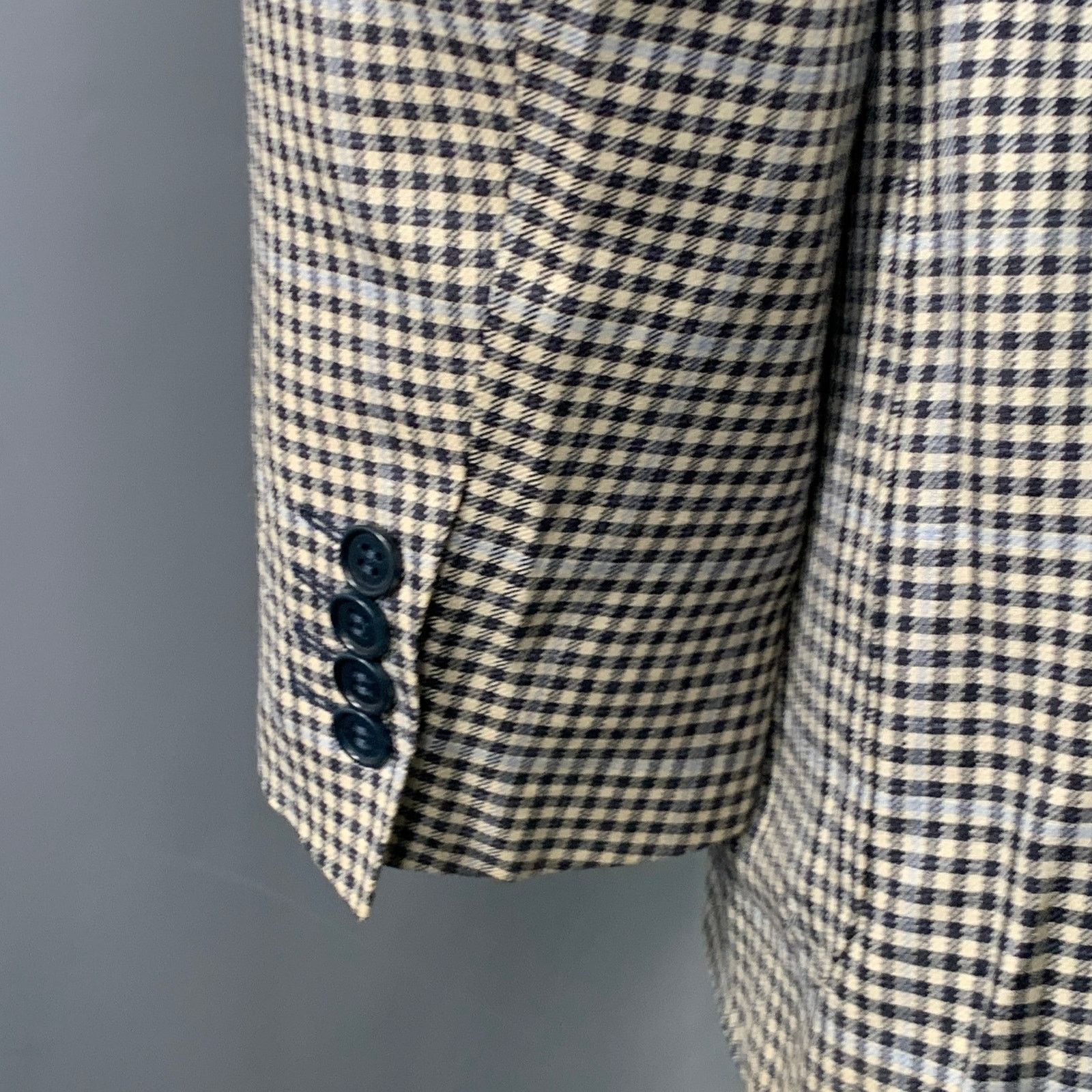 Canali CANALI White Black Checkered Wool Silk Linen Sport Coat Size 44R - 5 Thumbnail