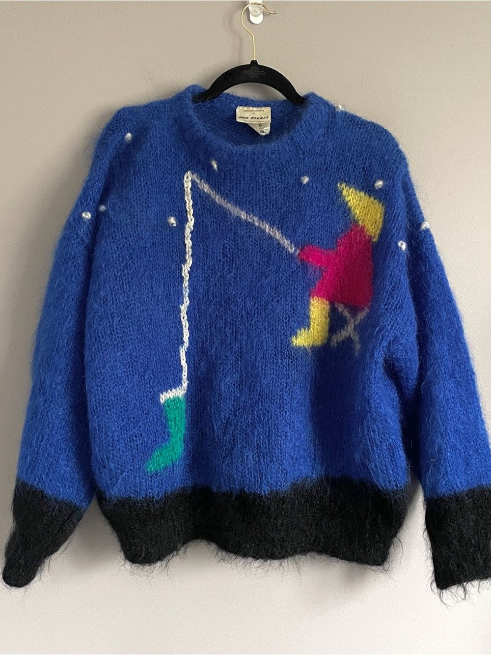 Vintage Vintage Handknit Blue Fishing Mohair Wool Sweater​ 🇬🇧 Size L / US 10 / IT 46 - 2 Thumbnail