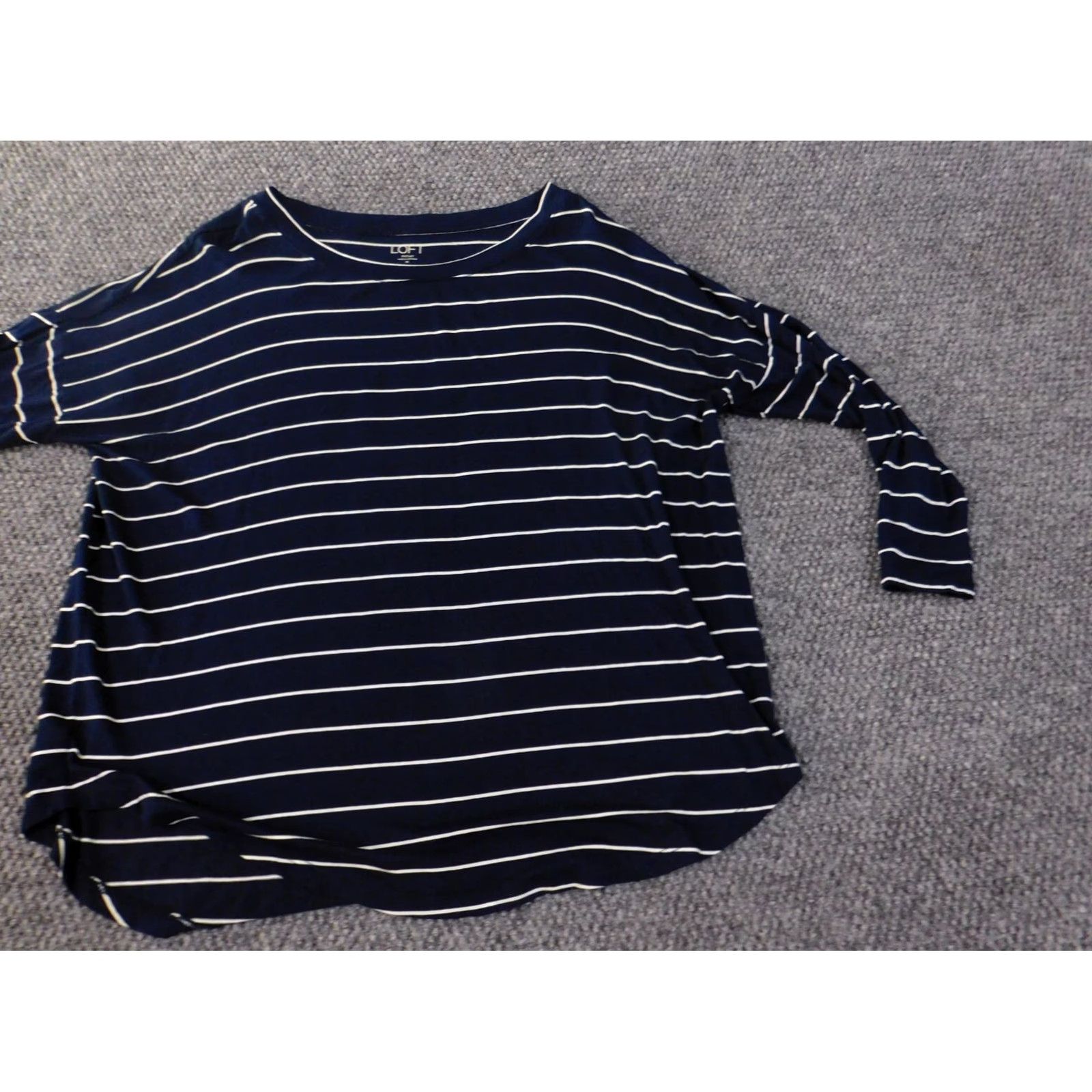 Ann Taylor Ann Taylor Loft Blouse Shirt Womens M Blue Striped Knit Rayon Pullover Round Neck Casual Stretch Size M / US 6-8 / IT 42-44 - 3 Thumbnail