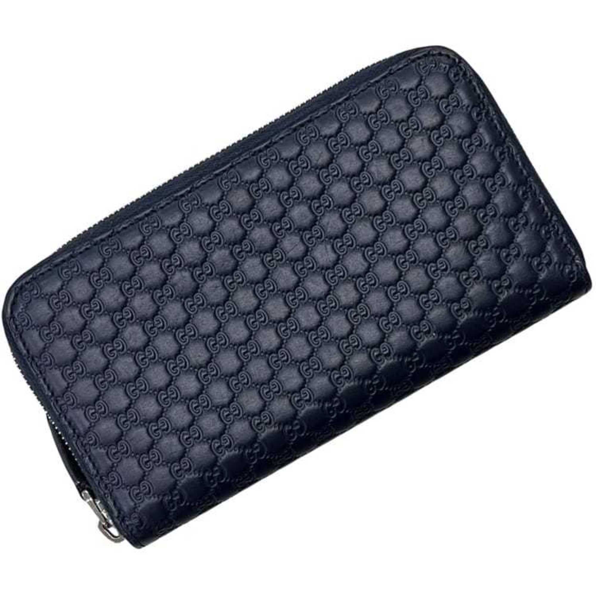 Gucci Gucci Round Long Wallet ec-25208 Navy Micro Shima 544473 Leather 2149 GUCCI GG Blue Men's Women's Size ONE SIZE - 1 Thumbnail