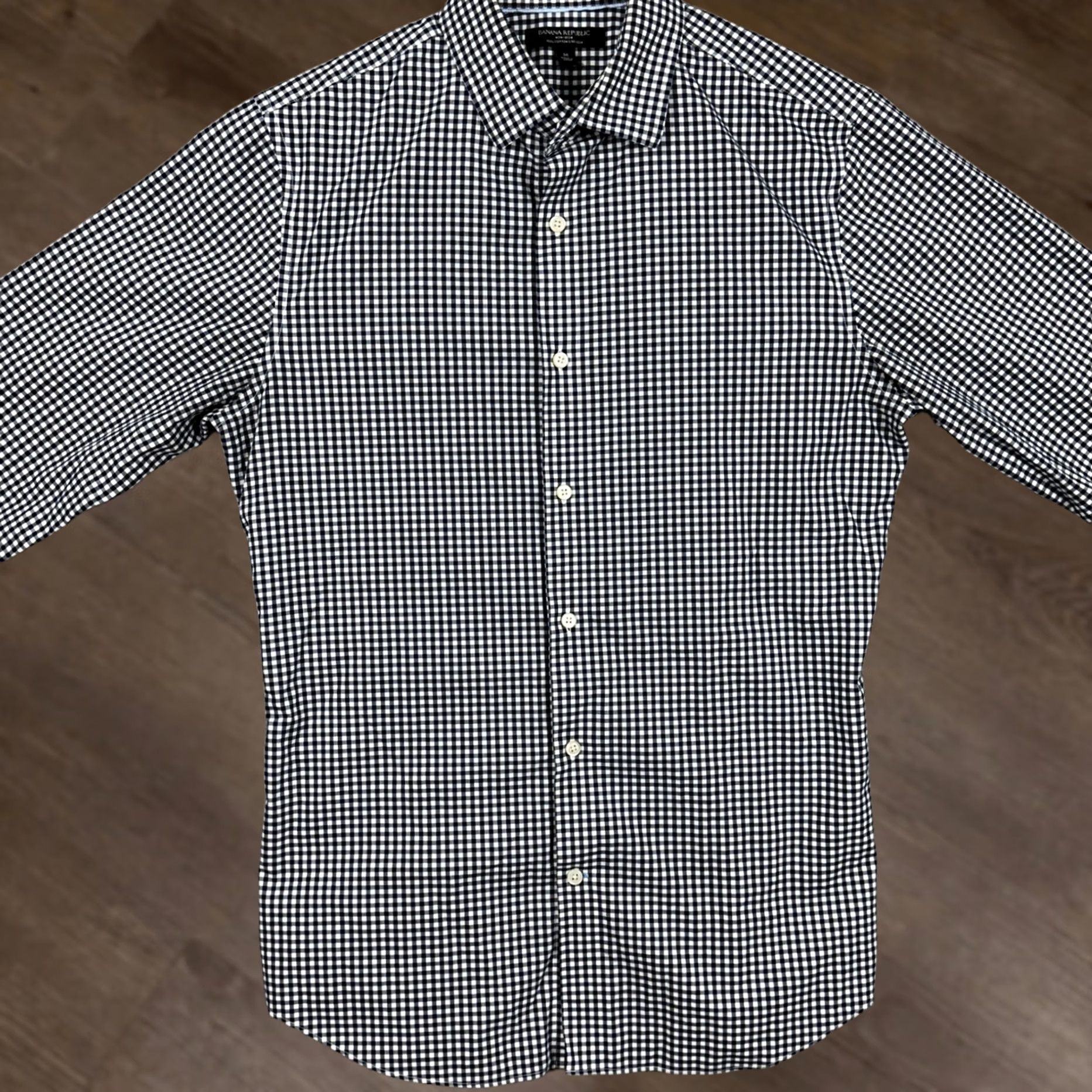 Banana Republic Banana Republic Shirt Button-Up Men Medium Blue White Check Cotton Stretch Grant Size US M / EU 48-50 / 2 - 1 Thumbnail